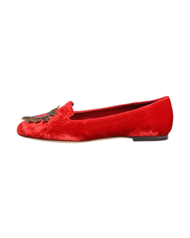 Dolce & Gabbana Red Velvet Dg Heart Loafers Flats Shoes Shoes