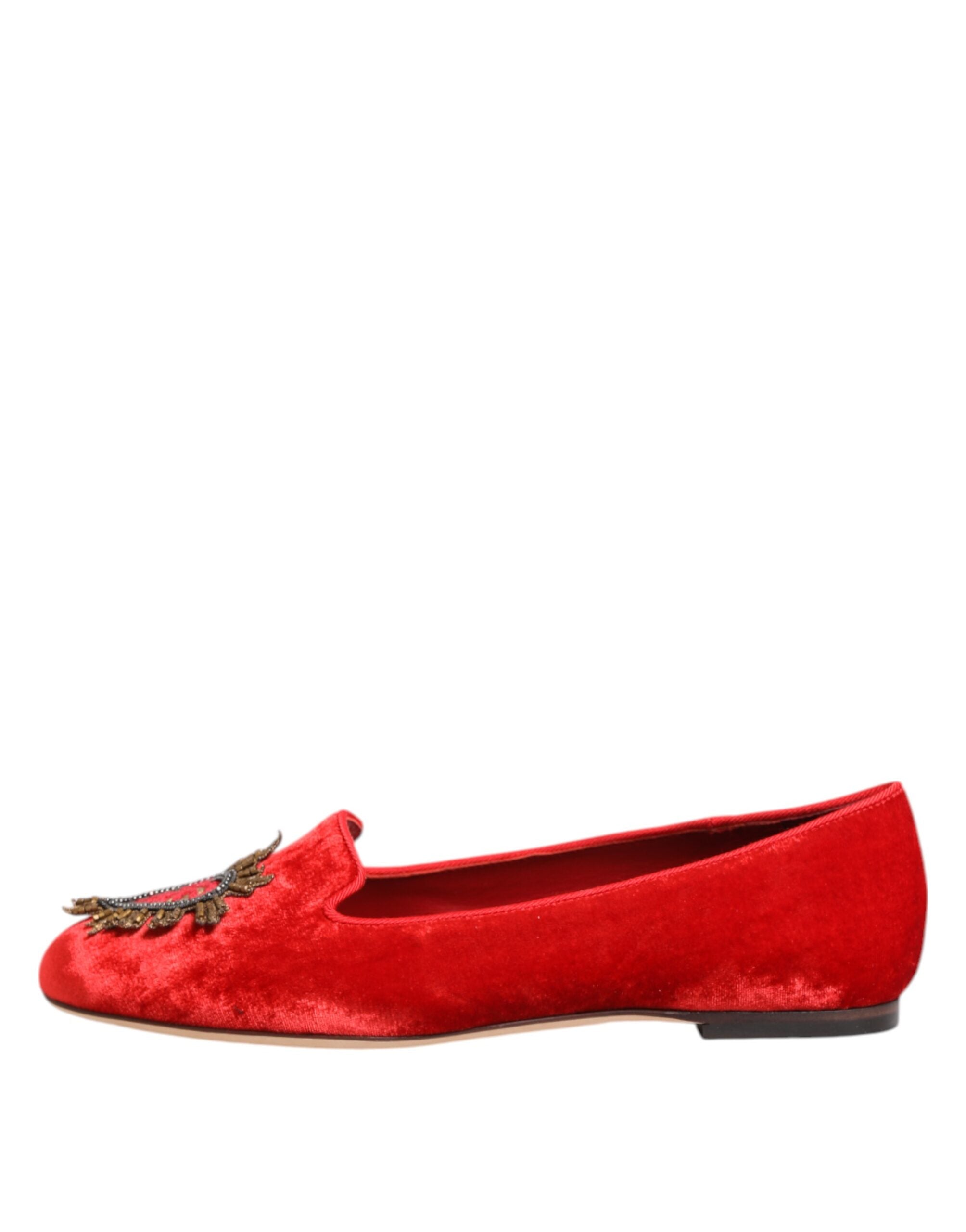 Dolce & Gabbana Red Velvet Dg Heart Loafers Flat Shoes Glam Steals