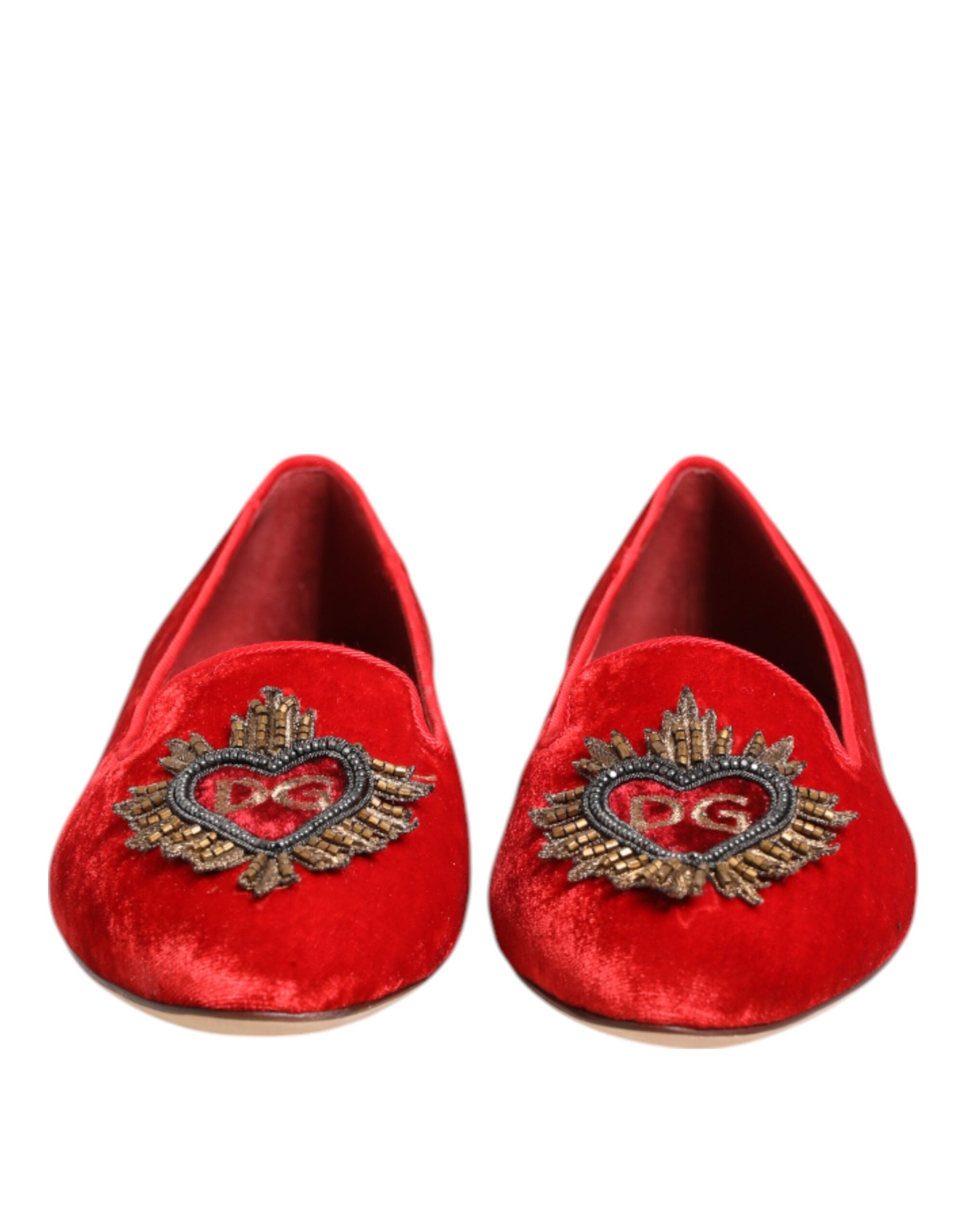 Dolce & Gabbana Red Velvet Dg Heart Loafers Flat Shoes Glam Steals