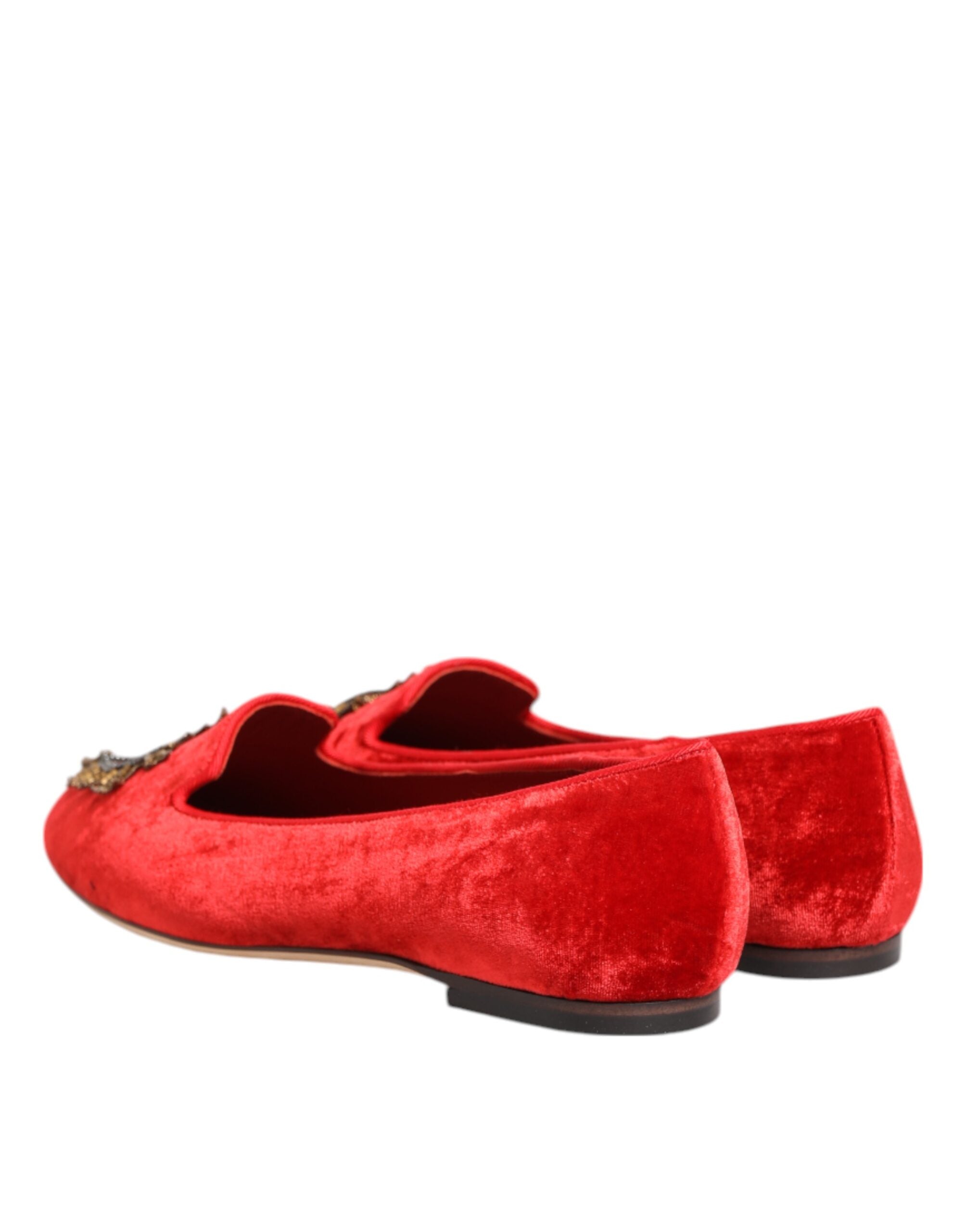 Dolce & Gabbana Red Velvet Dg Heart Loafers Flat Shoes Glam Steals