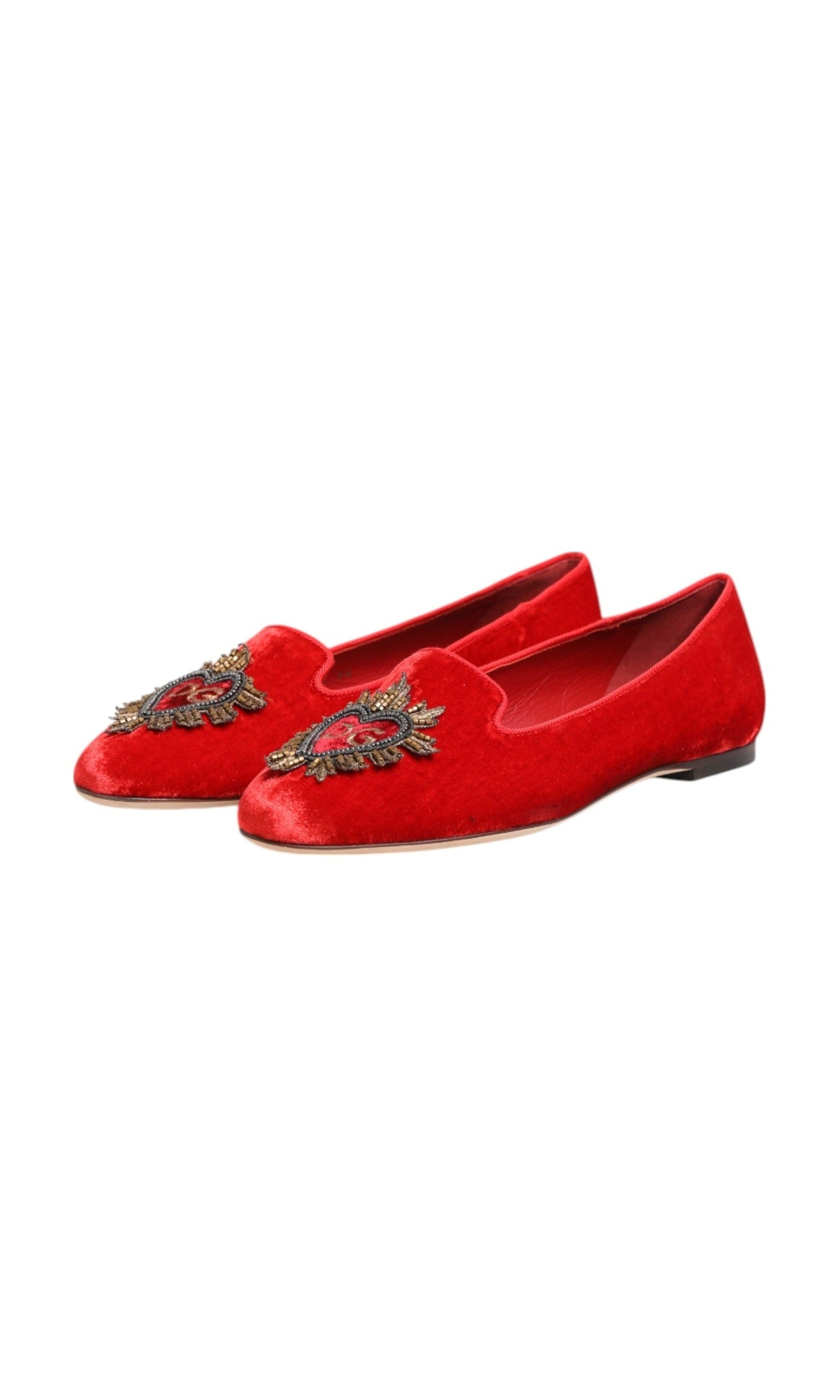 Dolce & Gabbana Red Velvet Dg Heart Loafers Flat Shoes Glam Steals