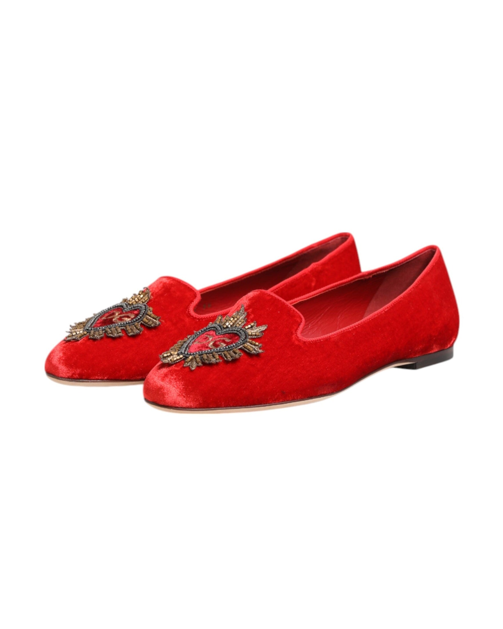 Dolce & Gabbana Red Velvet Dg Heart Loafers Flat Shoes Glam Steals