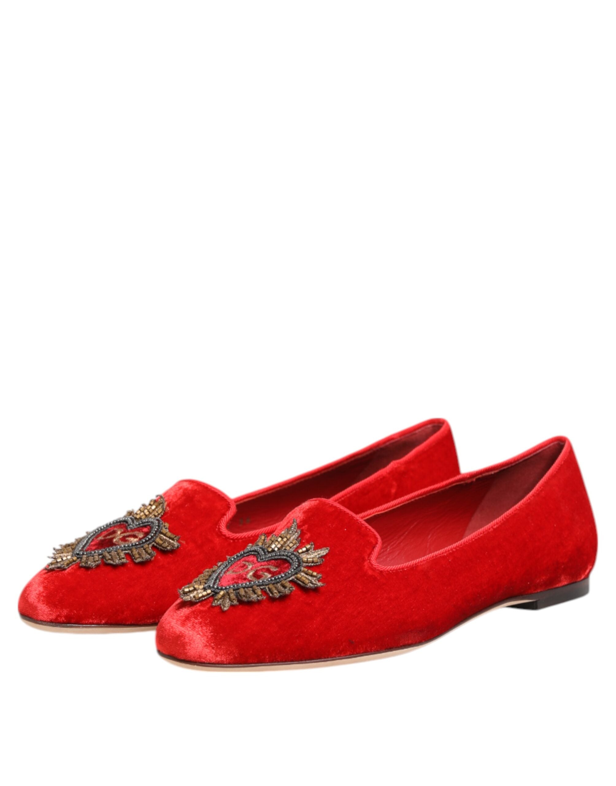 Dolce & Gabbana Red Velvet Dg Heart Loafers Flat Shoes Glam Steals