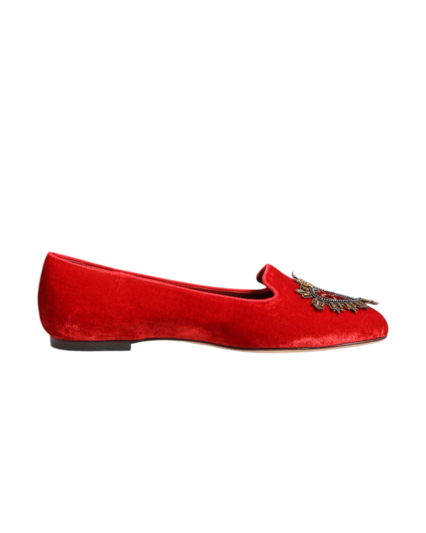 Dolce & Gabbana Red Velvet Dg Heart Loafers Flats Shoes Glam Steals