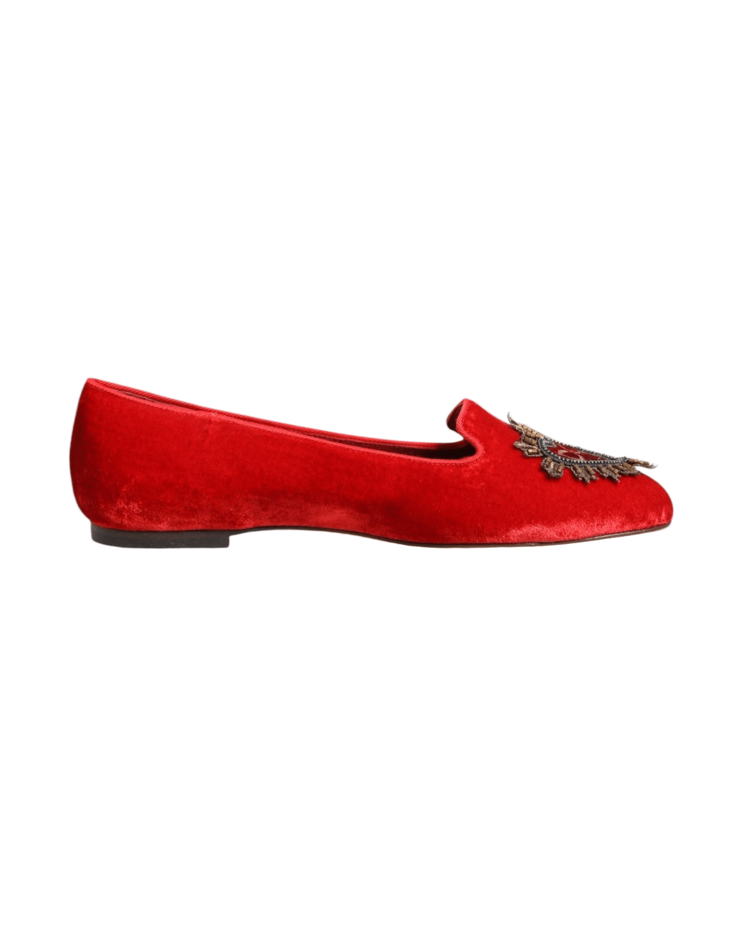 Dolce & Gabbana Red Velvet Dg Heart Loafers Flats Shoes Glam Steals