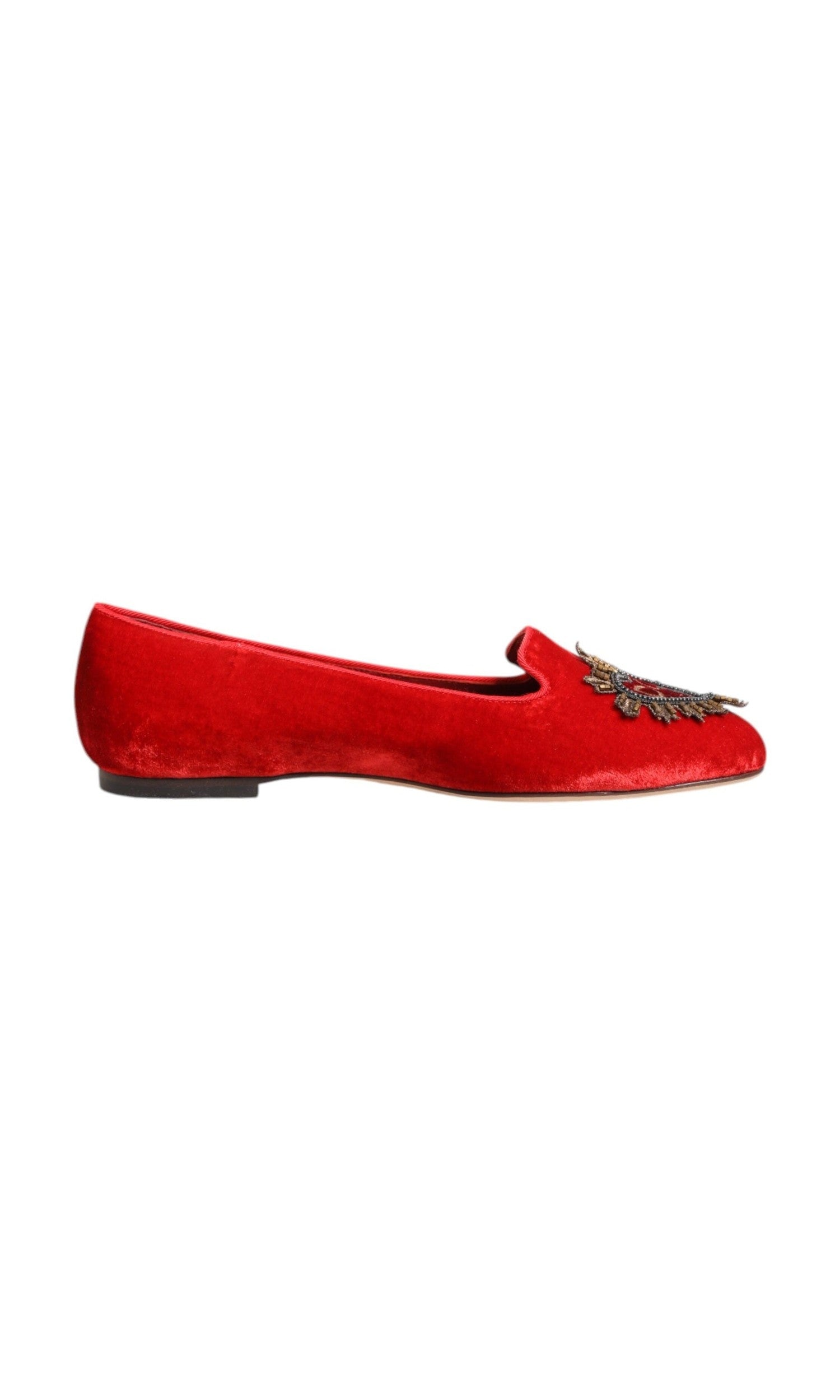 Dolce & Gabbana Red Velvet Dg Heart Loafers Flats Shoes Glam Steals