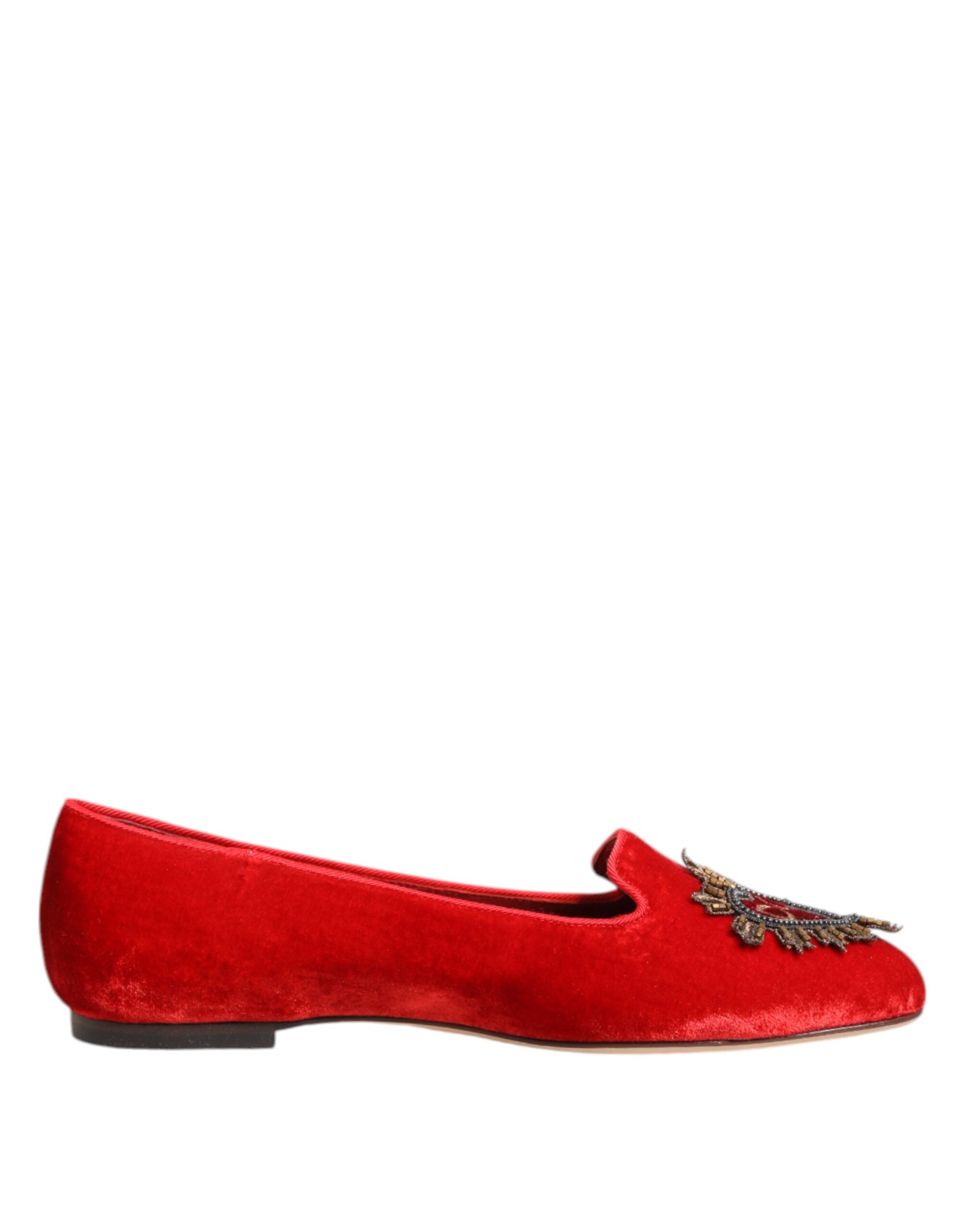 Dolce & Gabbana Red Velvet Dg Heart Loafers Flats Shoes Glam Steals