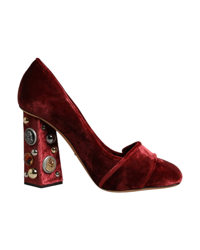 Dolce & Gabbana Red Velvet Embellished Heels Glam Steals