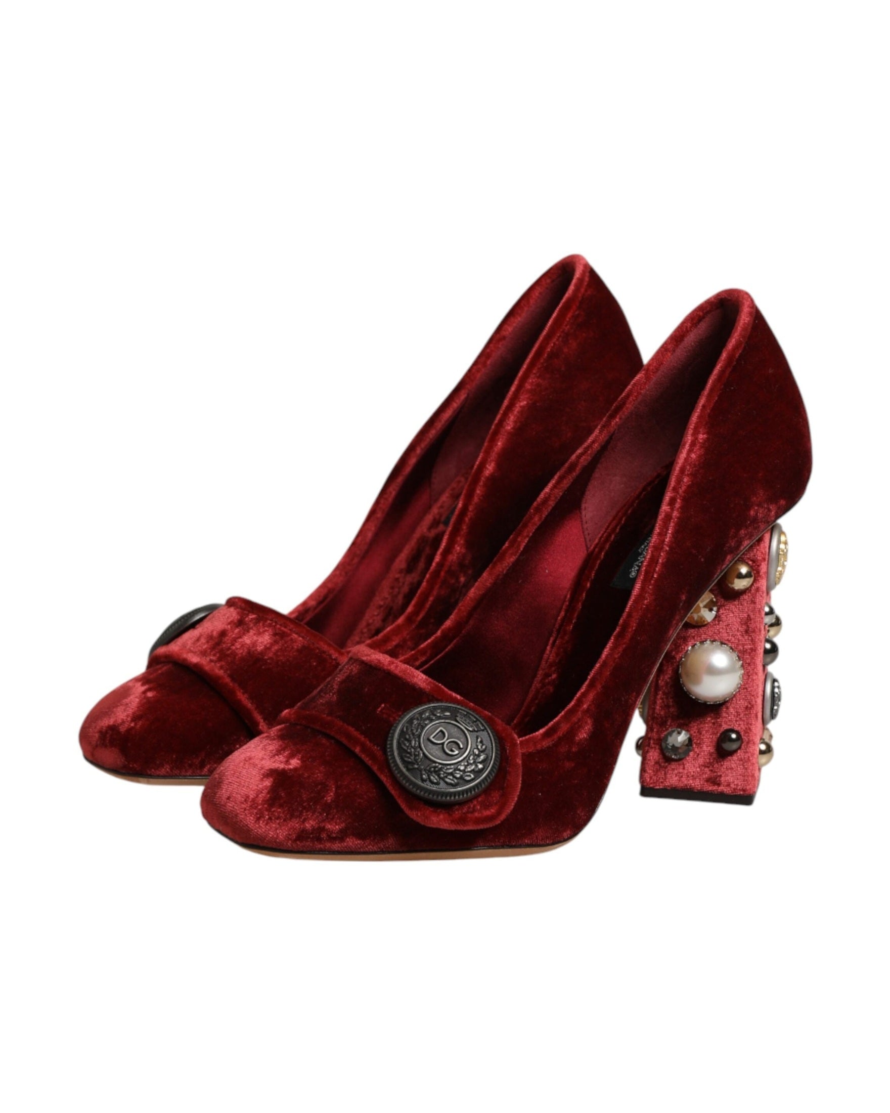 Dolce & Gabbana Red Velvet Embellished Heels Glam Steals