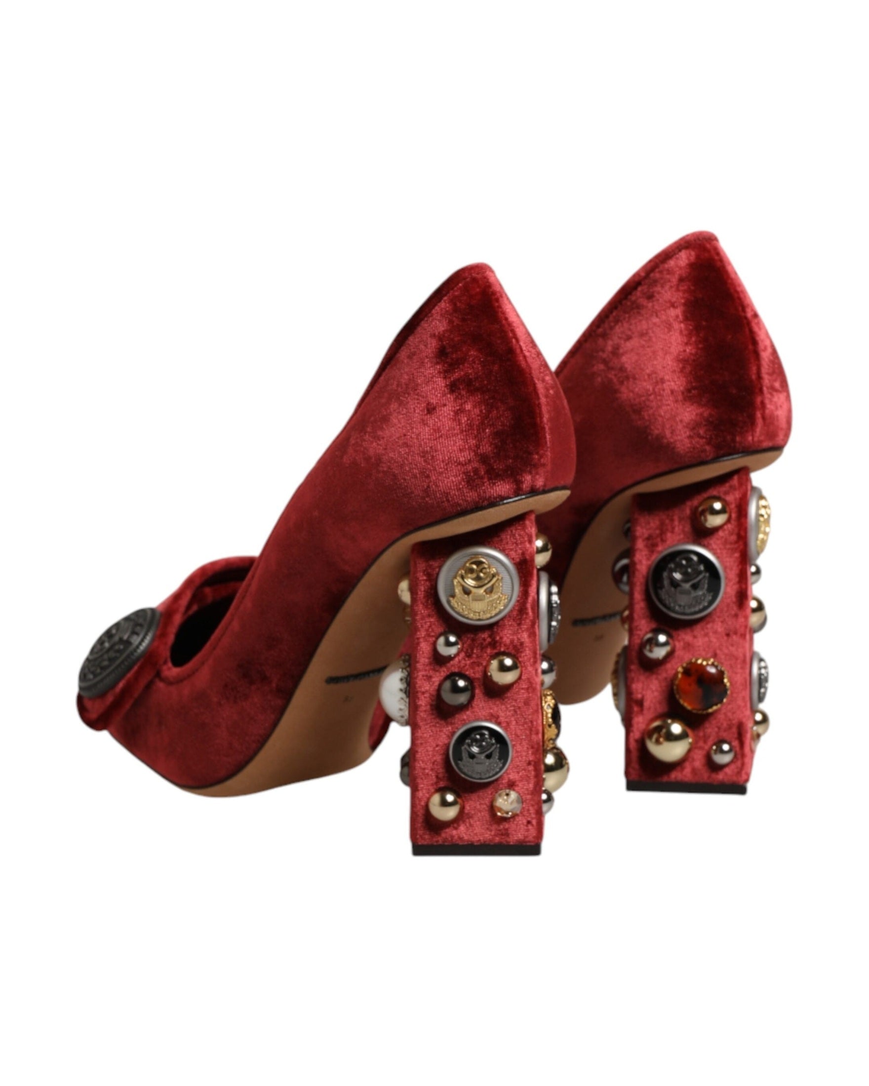 Dolce & Gabbana Red Velvet Embellished Heels Glam Steals
