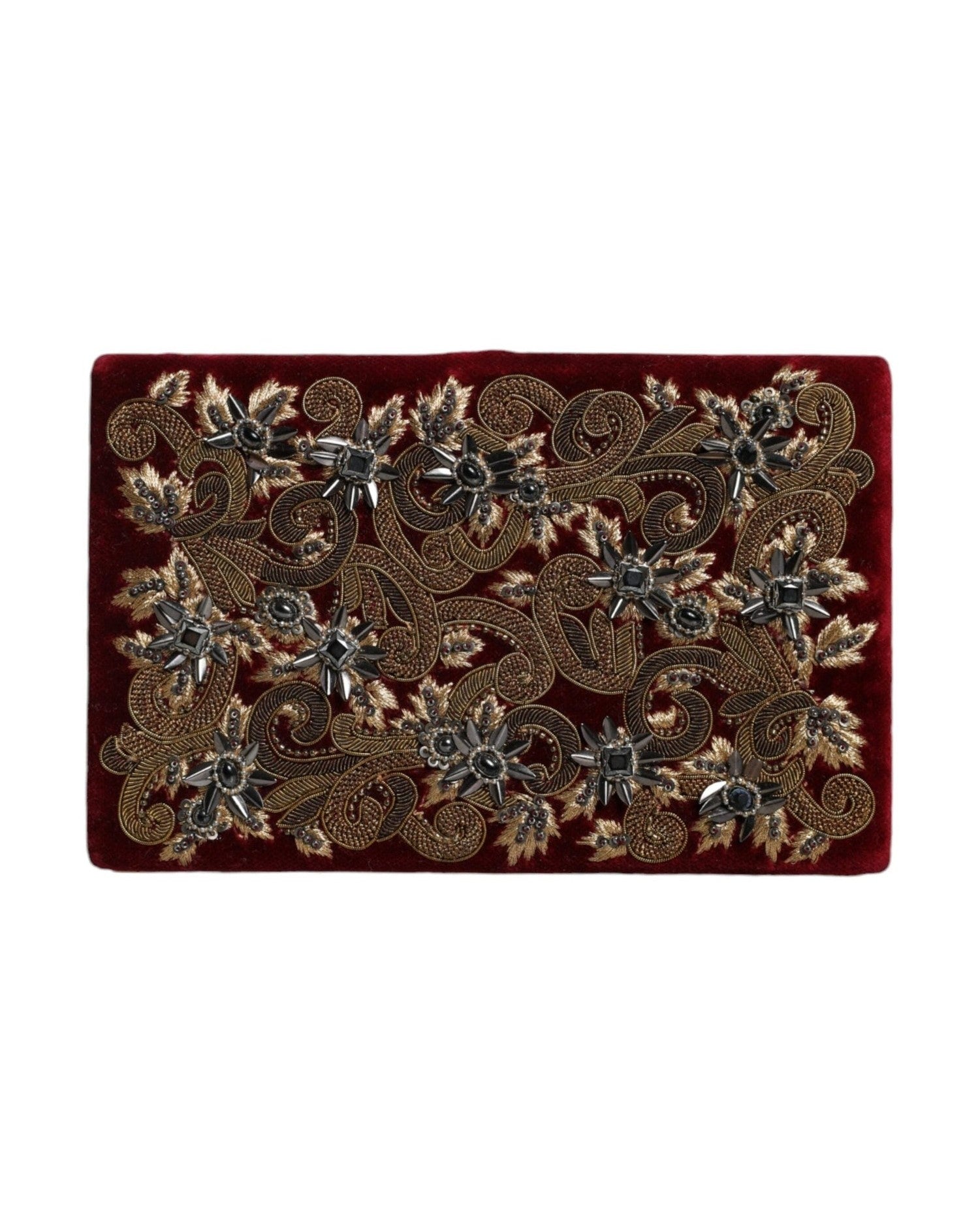 Dolce & Gabbana Velvet Frame Clutch Evening Party Purse Red Gold Bag Glam Steals