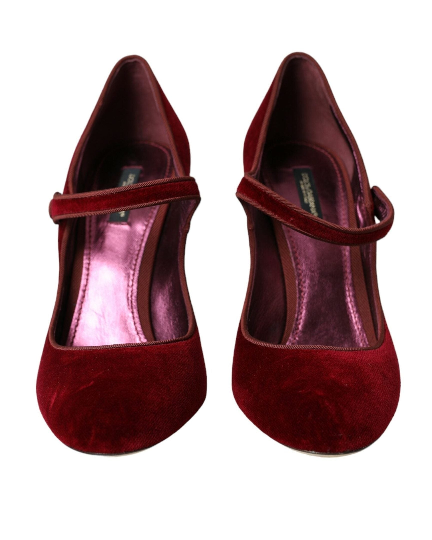 Dolce & Gabbana Red Velvet Gold Crystals Heels Mary Jane Shoes Heels
