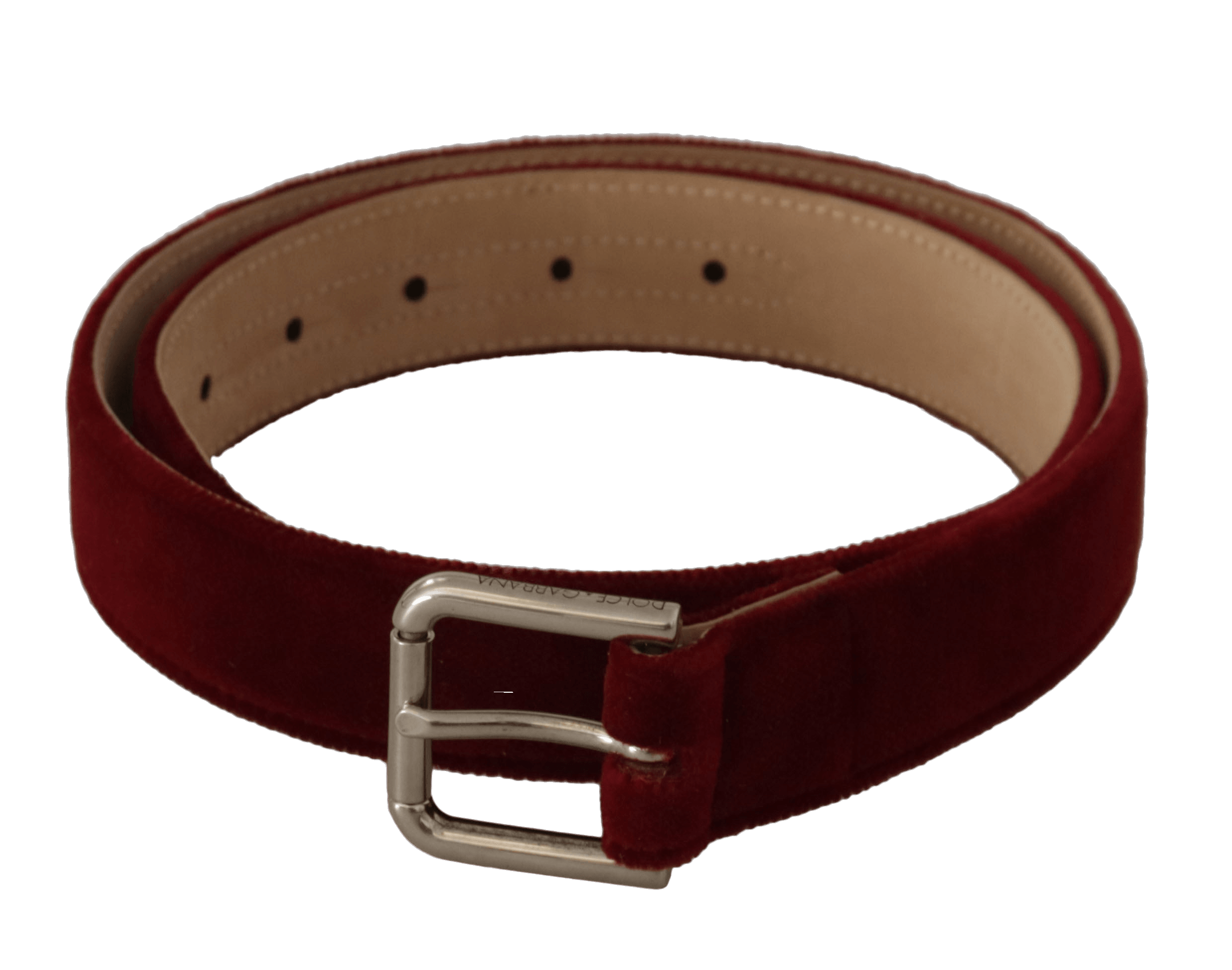 Dolce & Gabbana Red Velvet Silver Logo Engraved Metal Buckle Belt Glam Steals