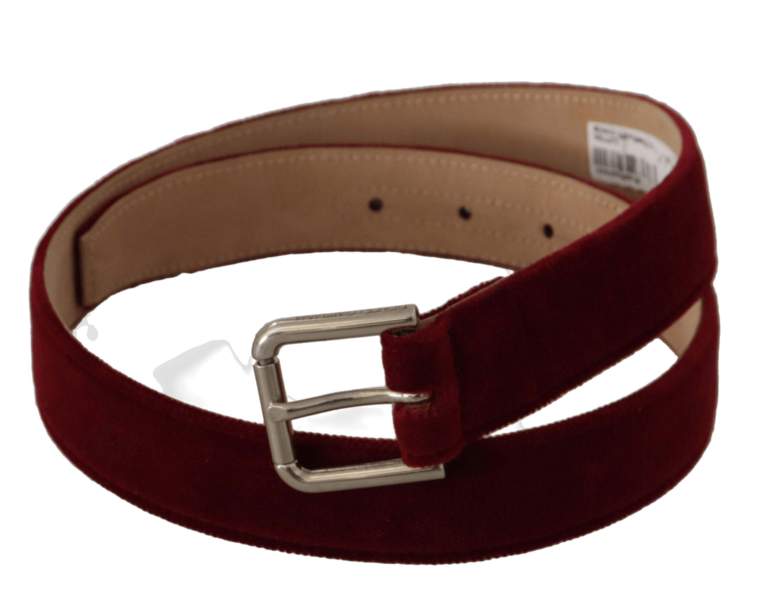 Dolce & Gabbana Red Velvet Silver Logo Engraved Metal Buckle Belt Glam Steals