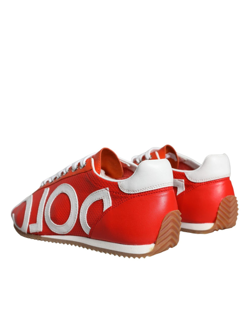Dolce & Gabbana Red White Leather Logo Casual Sneakers Shoes Glam Steals