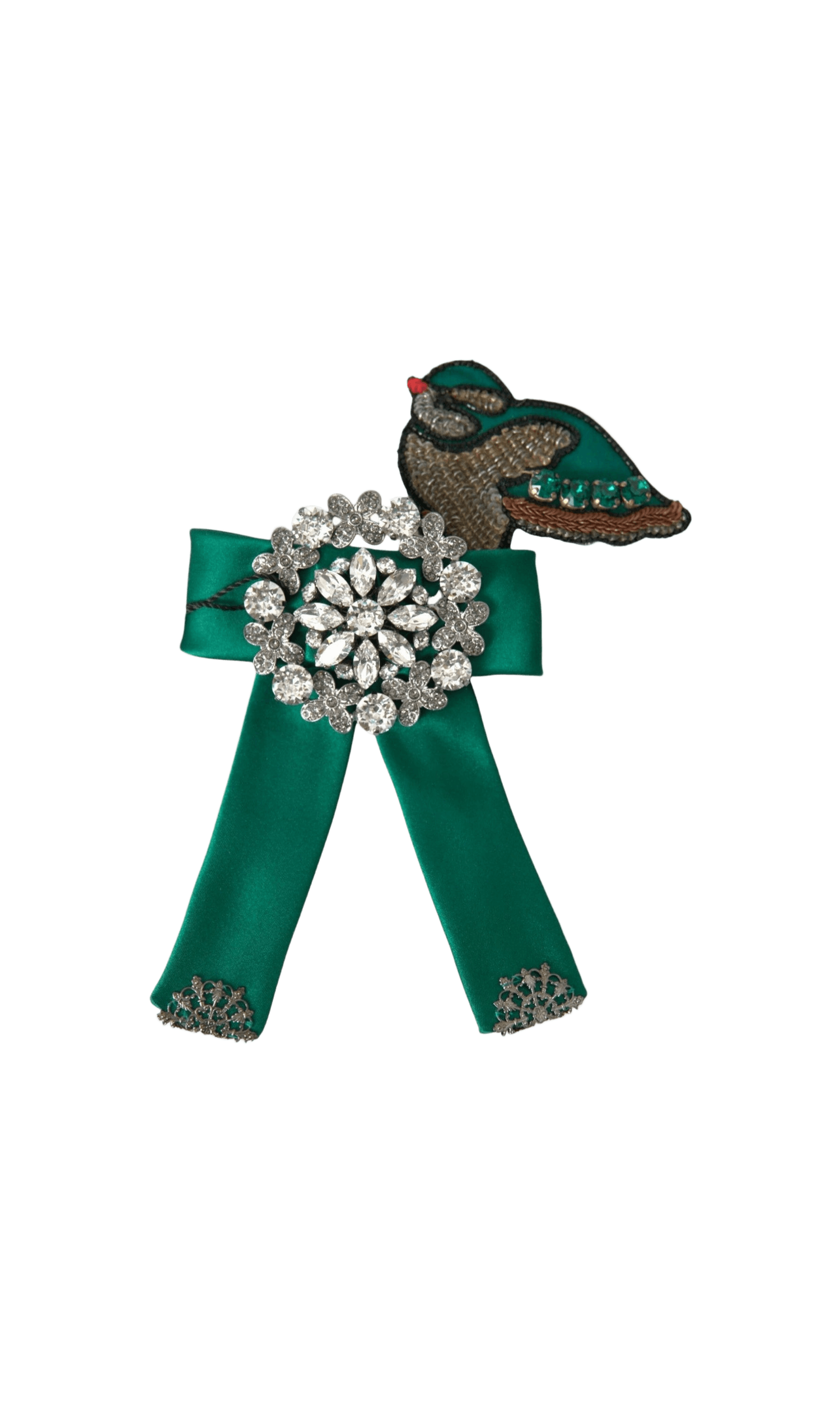 Dolce & Gabbana Satin Bird Crystal Women Hair Green Clip Glam Steals