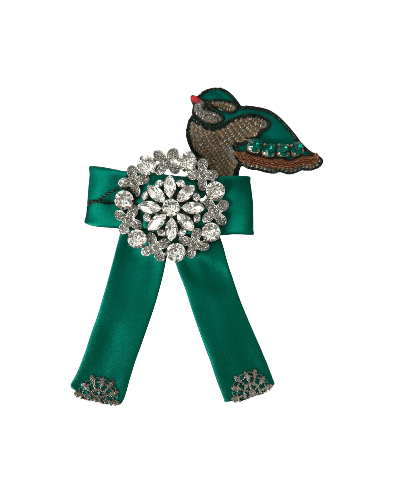 Dolce & Gabbana Satin Bird Crystal Women Hair Green Clip Glam Steals