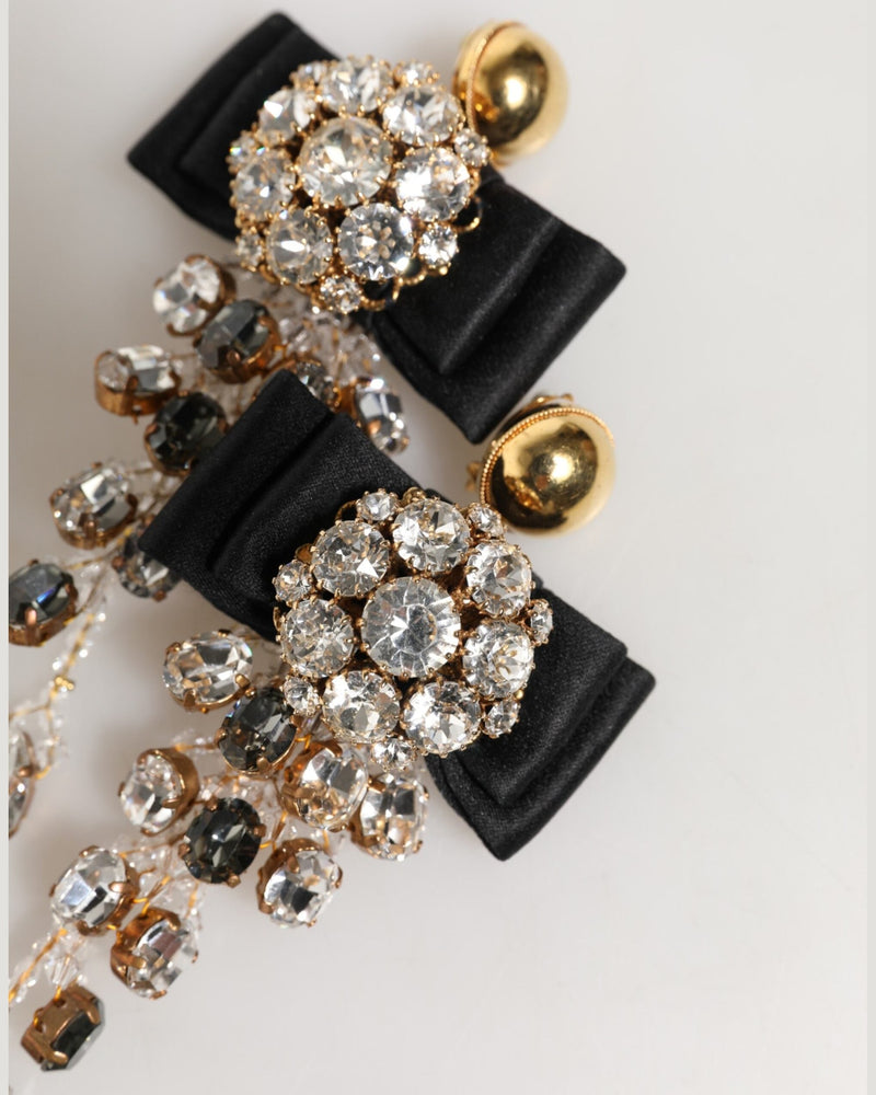 Dolce & Gabbana Satin Crystal Chandelier Bow Clip On Jewelry Earrings Glam Steals