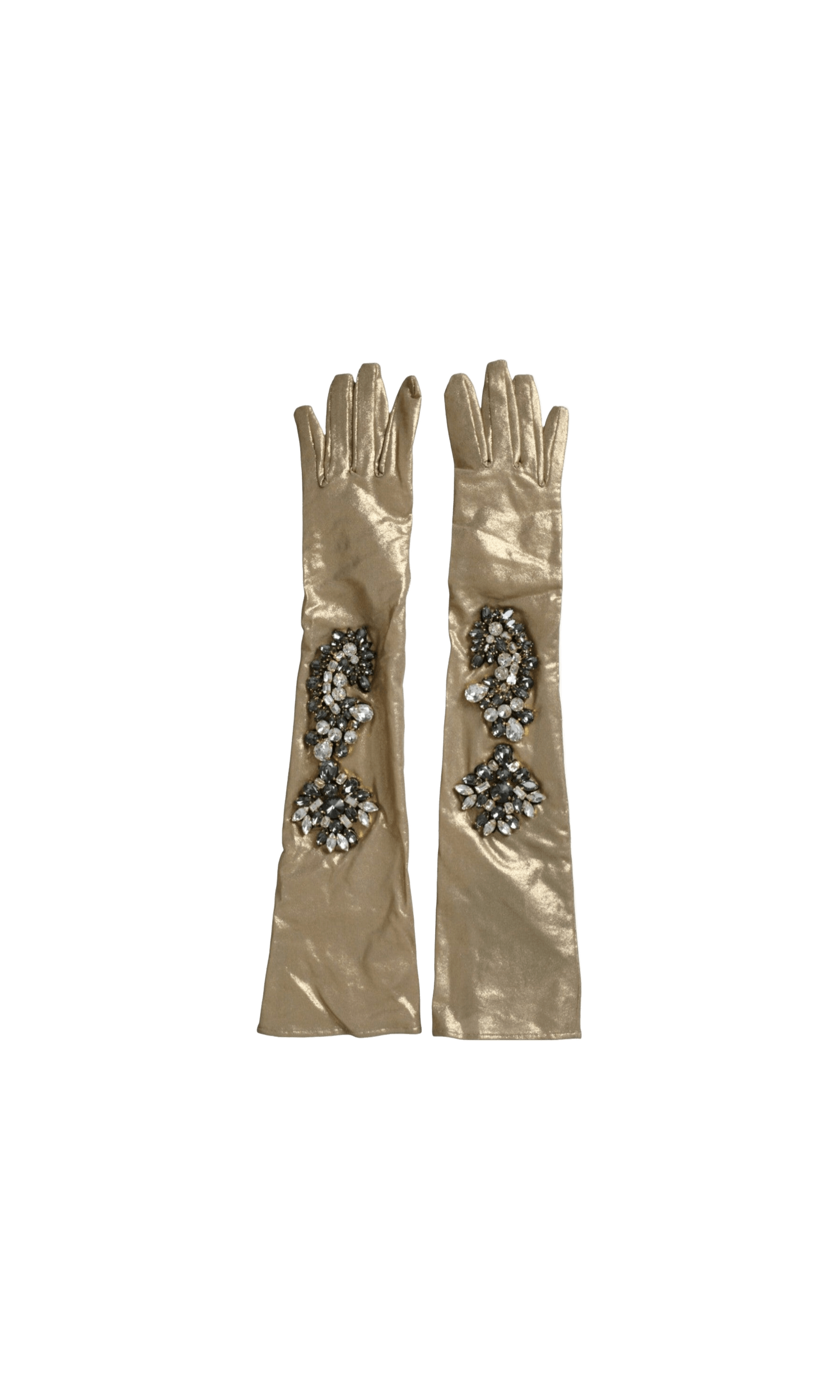 Dolce & Gabbana Satin Crystal Elbow Length Beige Gloves Glam Steals