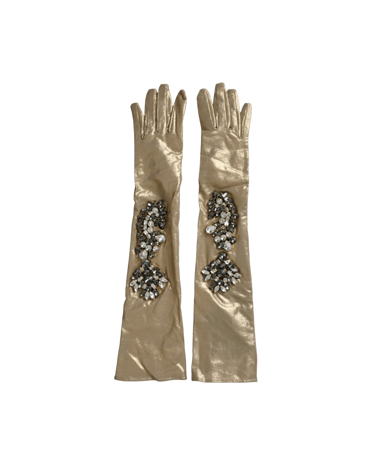 Dolce & Gabbana Satin Crystal Elbow Length Beige Gloves Glam Steals