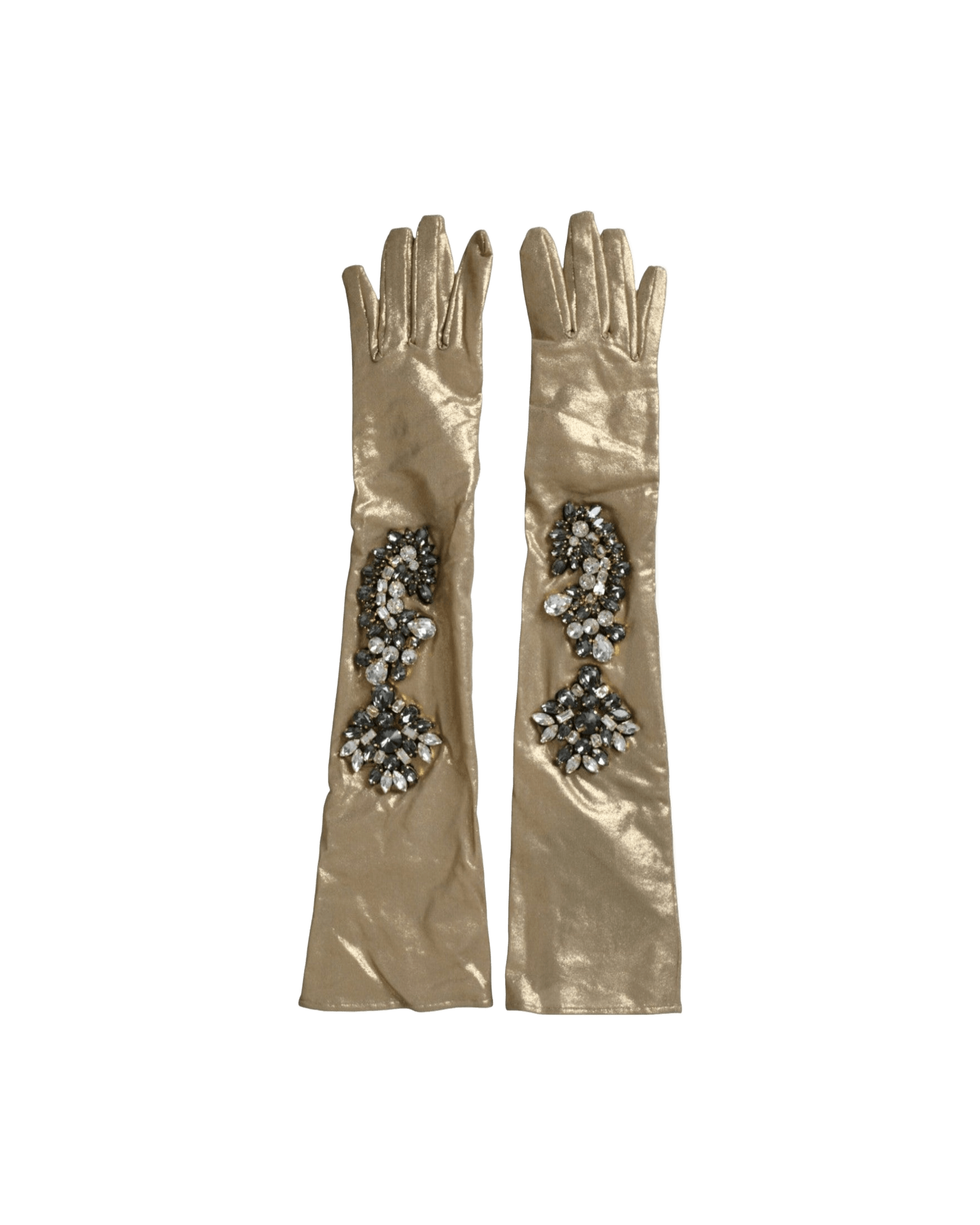 Dolce & Gabbana Satin Crystal Elbow Length Beige Gloves Glam Steals