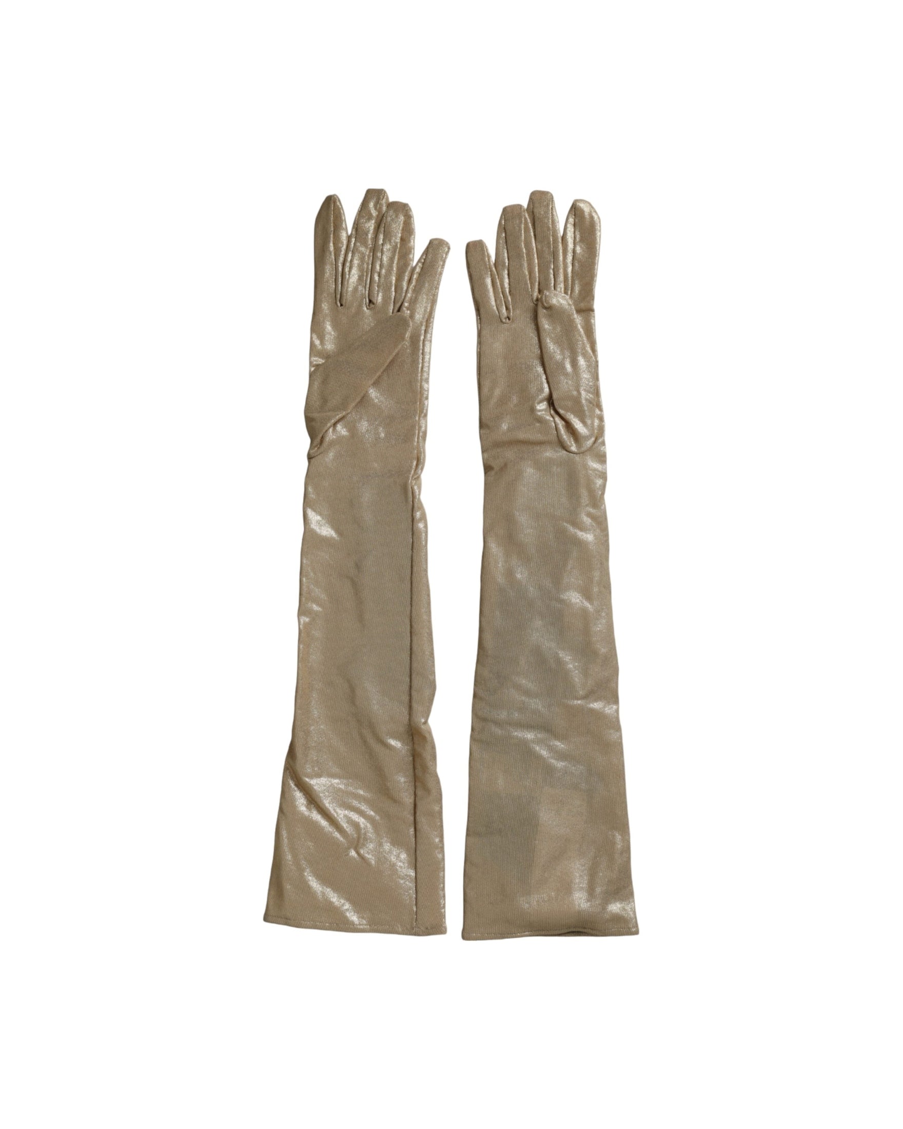Dolce & Gabbana Satin Crystal Elbow Length Beige Gloves Glam Steals