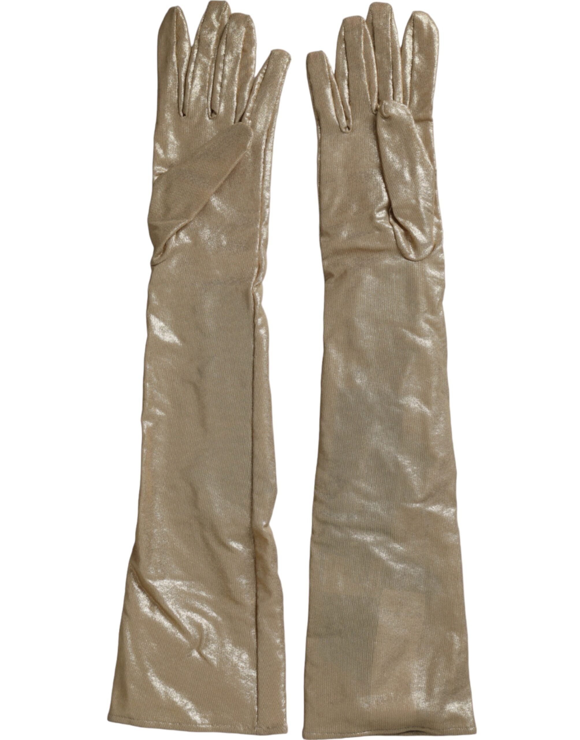 Dolce & Gabbana Satin Crystal Elbow Length Beige Gloves Glam Steals