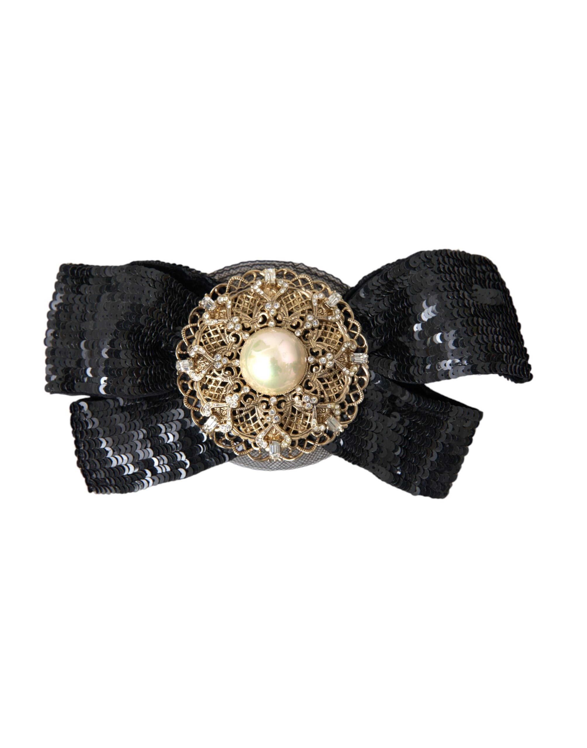 Dolce & Gabbana Sequin Pearl Handmade Brooch Hair Black Pin