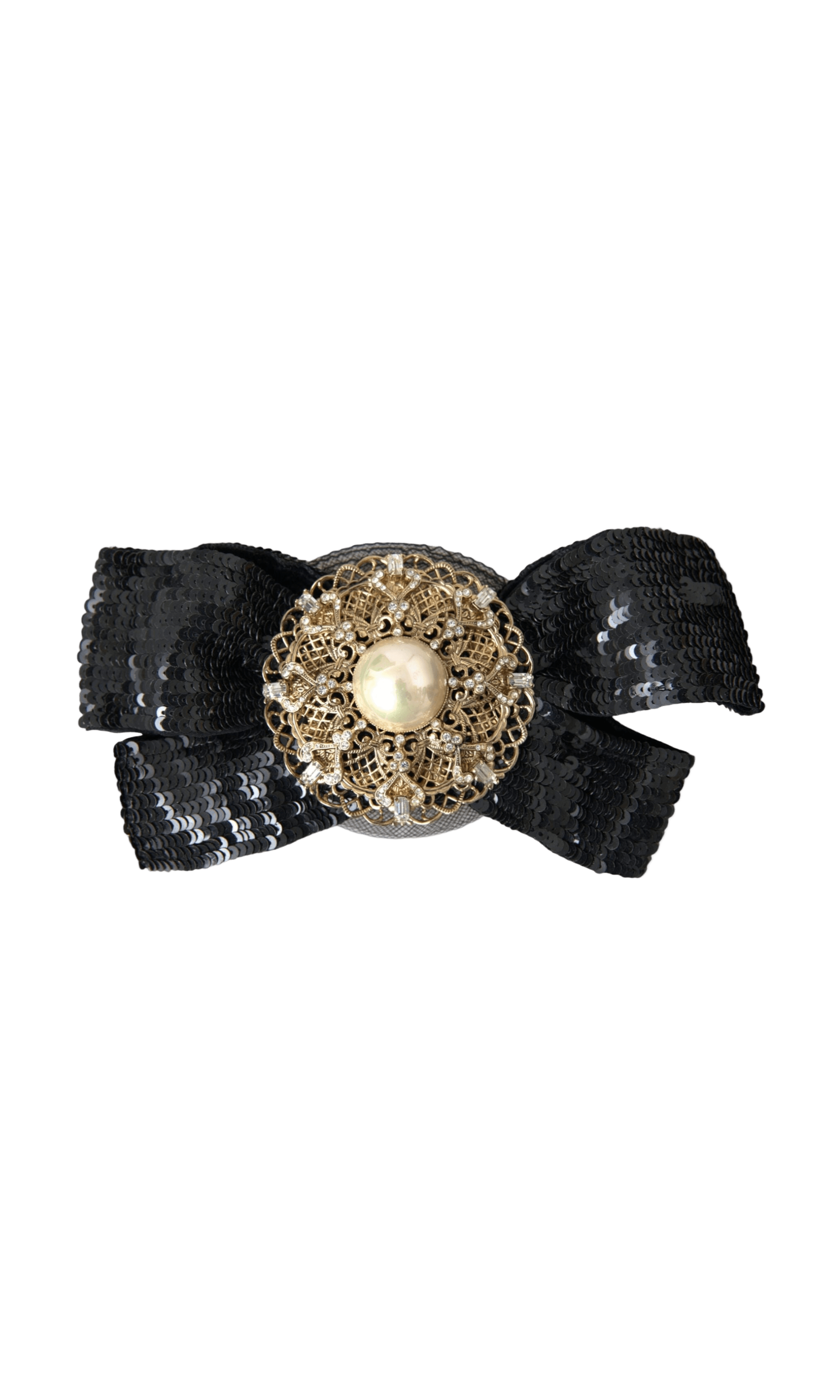 Dolce & Gabbana Sequin Pearl Handmade Brooch Hair Black Pin Glam Steals