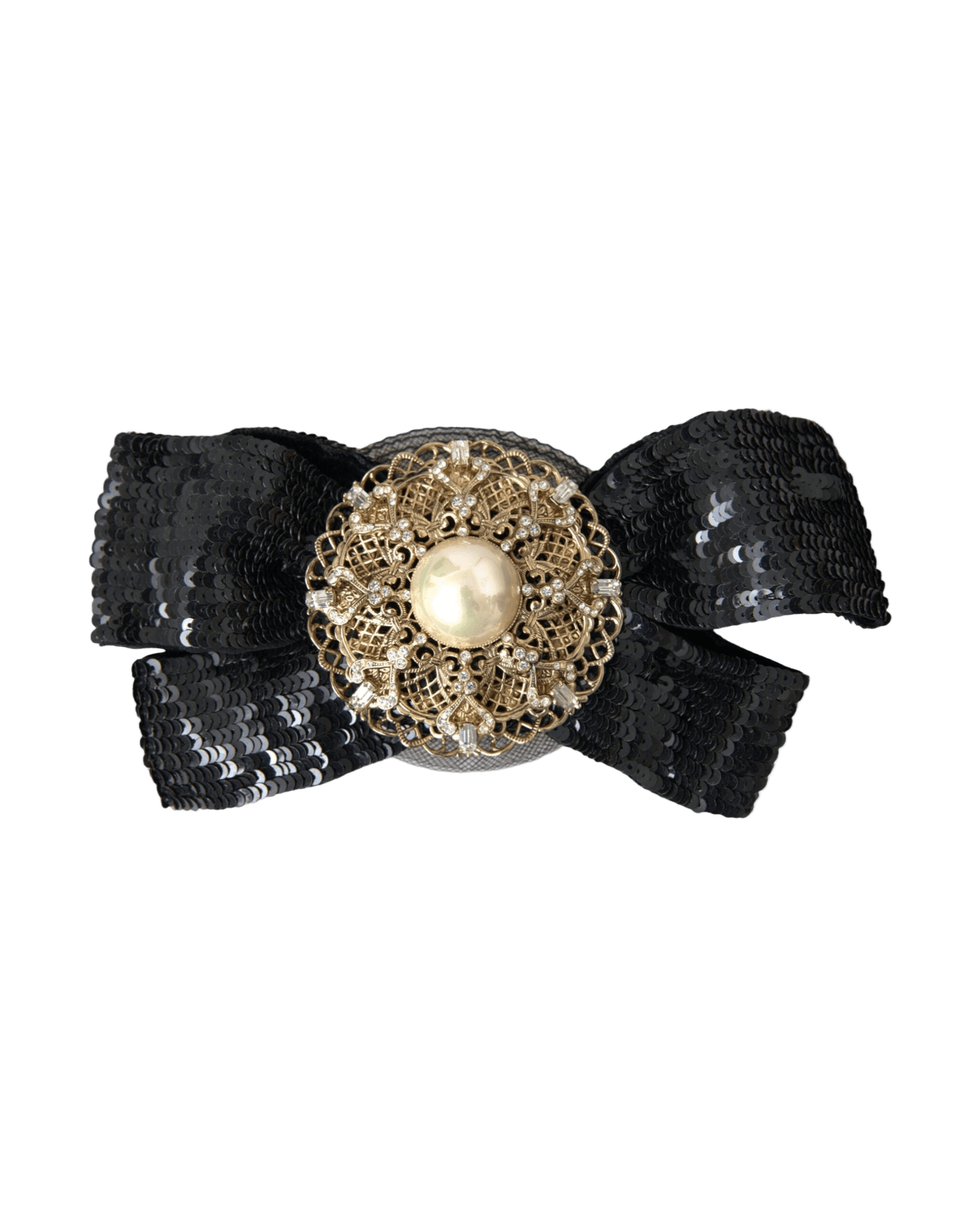 Dolce & Gabbana Sequin Pearl Handmade Brooch Hair Black Pin Glam Steals