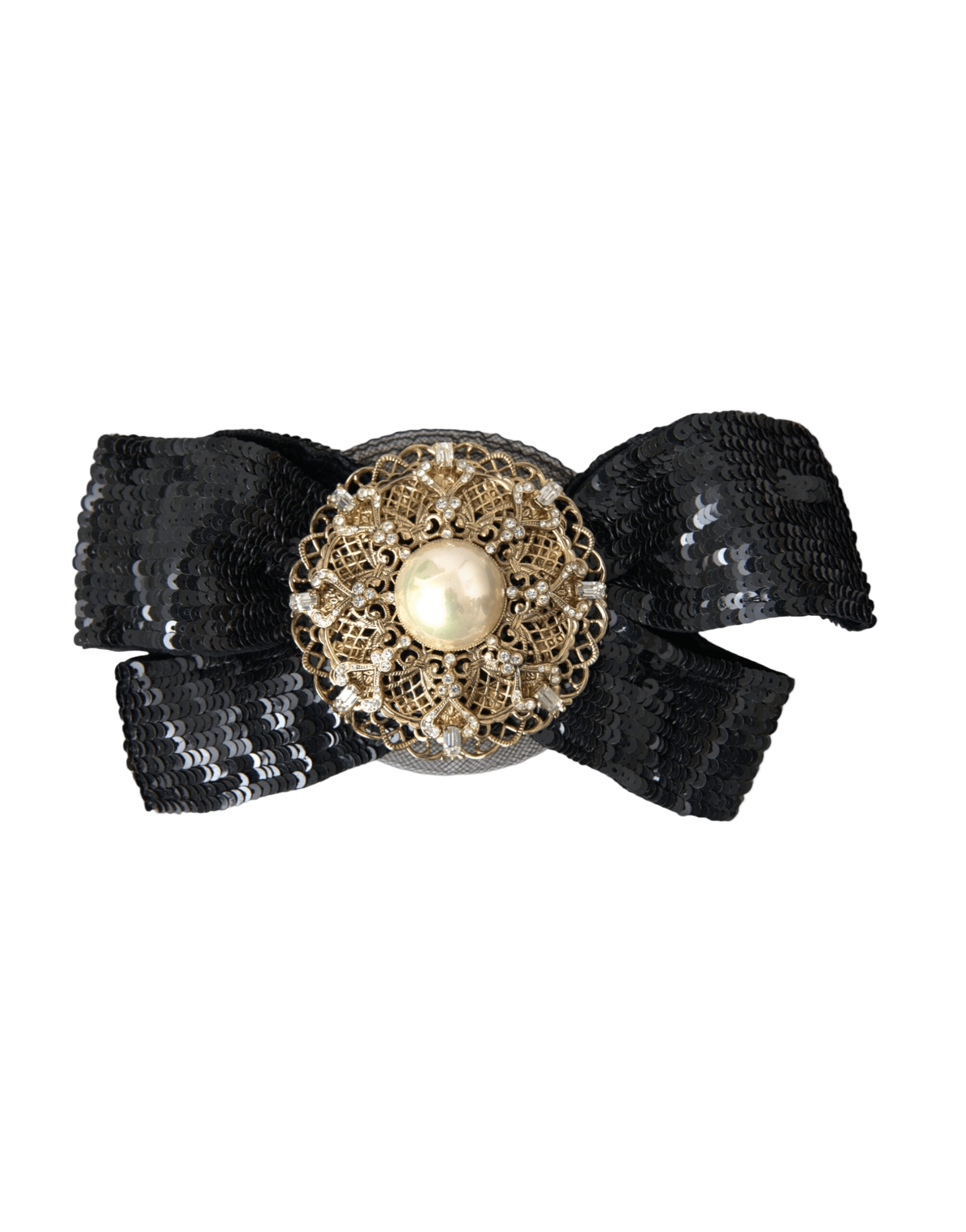 Dolce & Gabbana Sequin Pearl Handmade Brooch Hair Black Pin Glam Steals