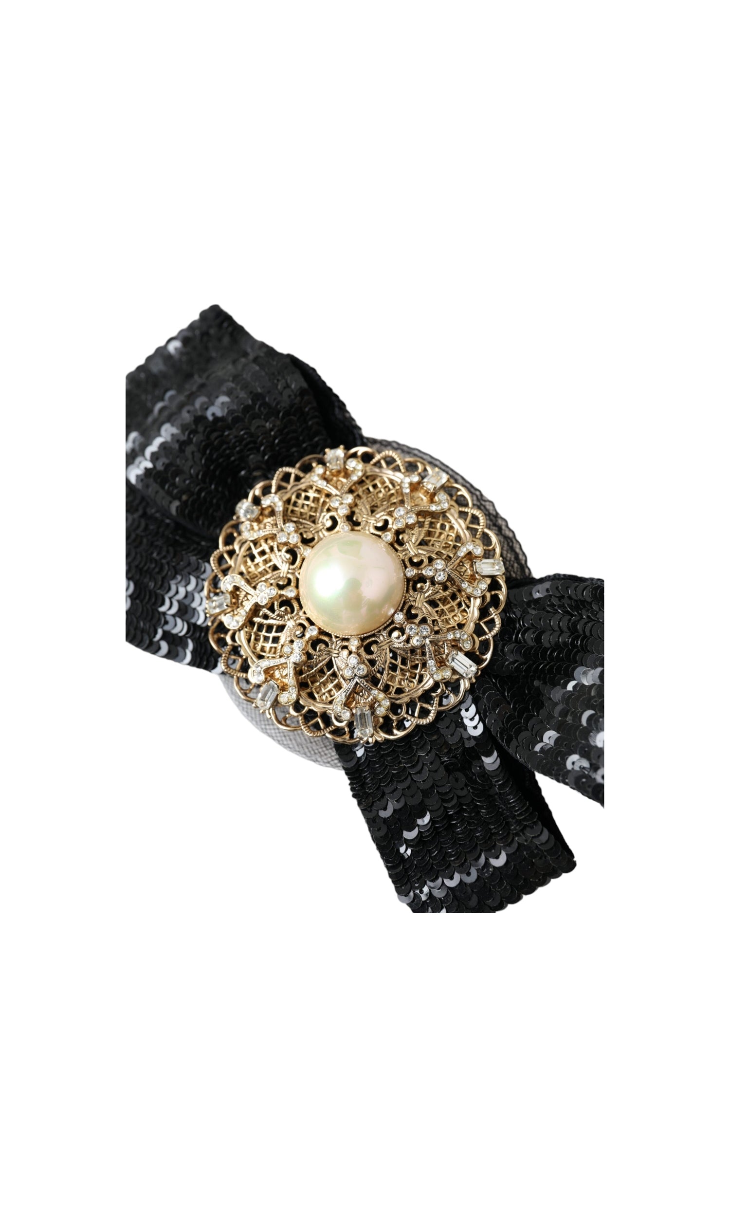 Dolce & Gabbana Sequin Pearl Handmade Brooch Hair Black Pin Glam Steals