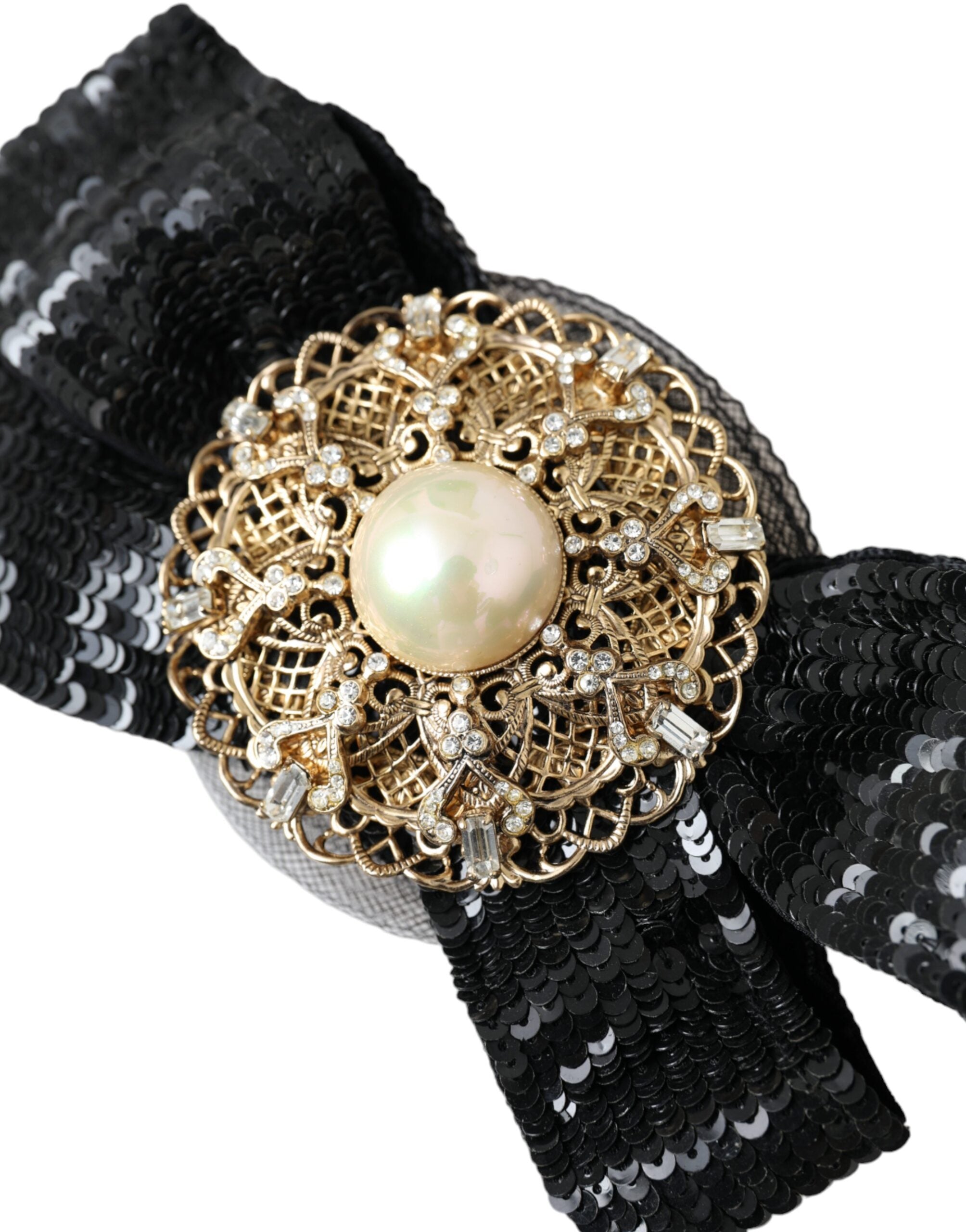 Dolce & Gabbana Sequin Pearl Handmade Brooch Hair Black Pin