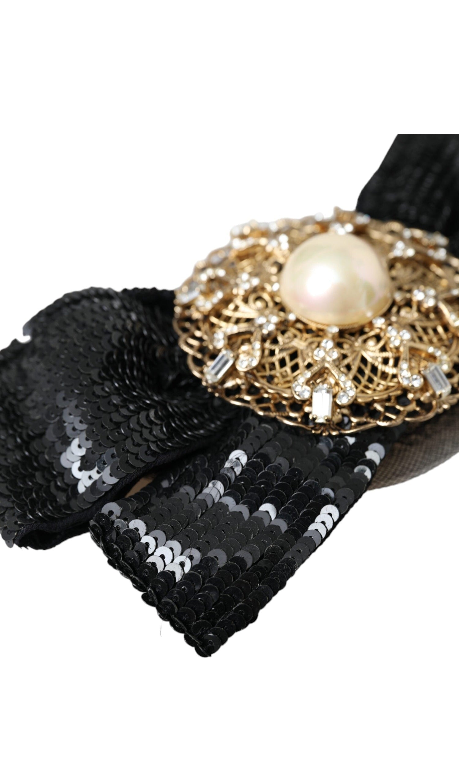 Dolce & Gabbana Sequin Pearl Handmade Brooch Hair Black Pin Glam Steals