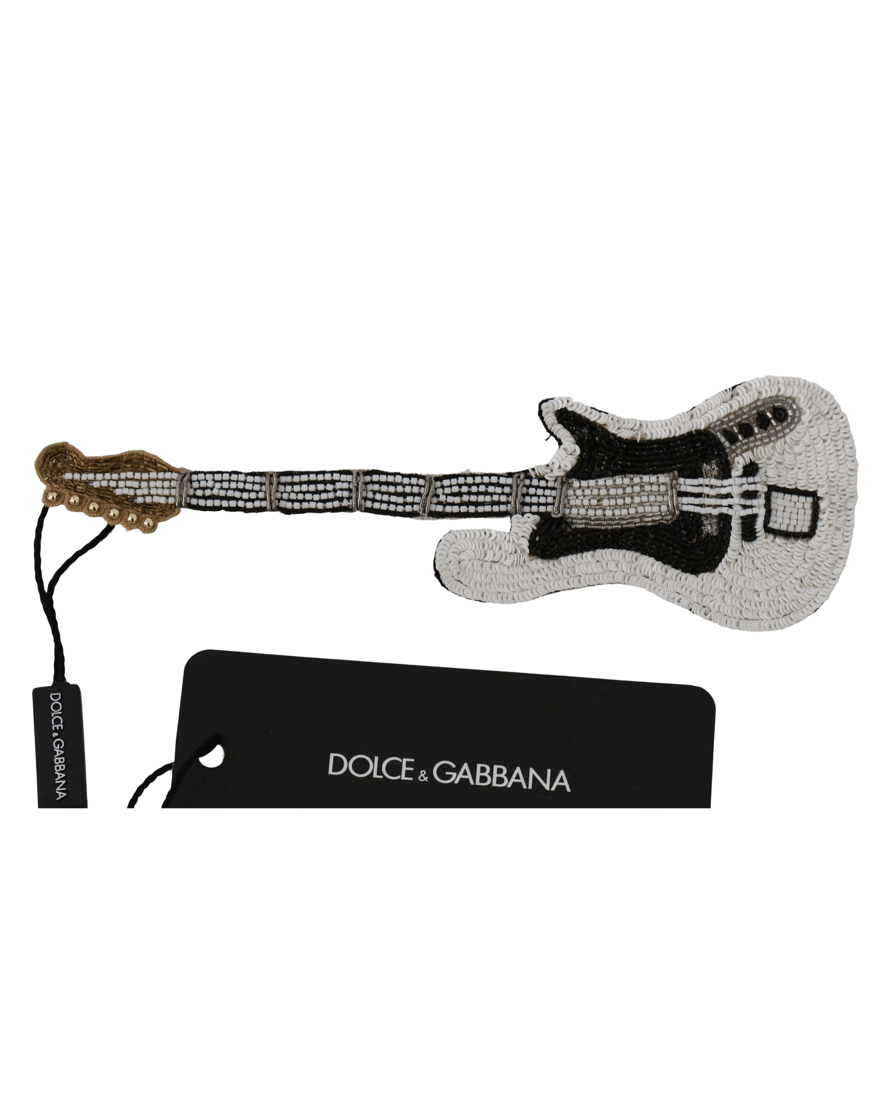 Dolce & Gabbana Sequined Guitar Pin Gold Brooch Glam Steals