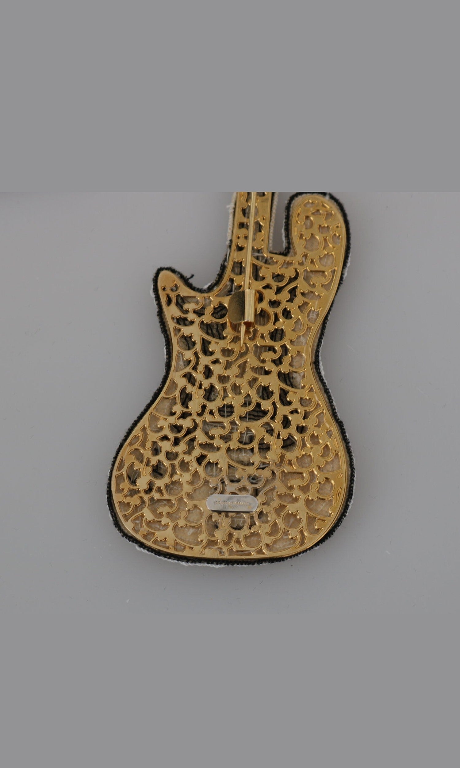 Dolce & Gabbana Sequined Guitar Pin Gold Brooch Glam Steals