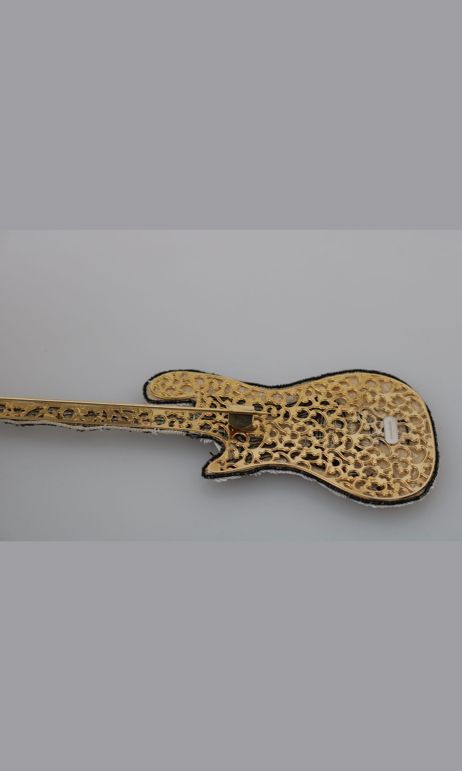 Dolce & Gabbana Sequined Guitar Pin Gold Brooch Glam Steals
