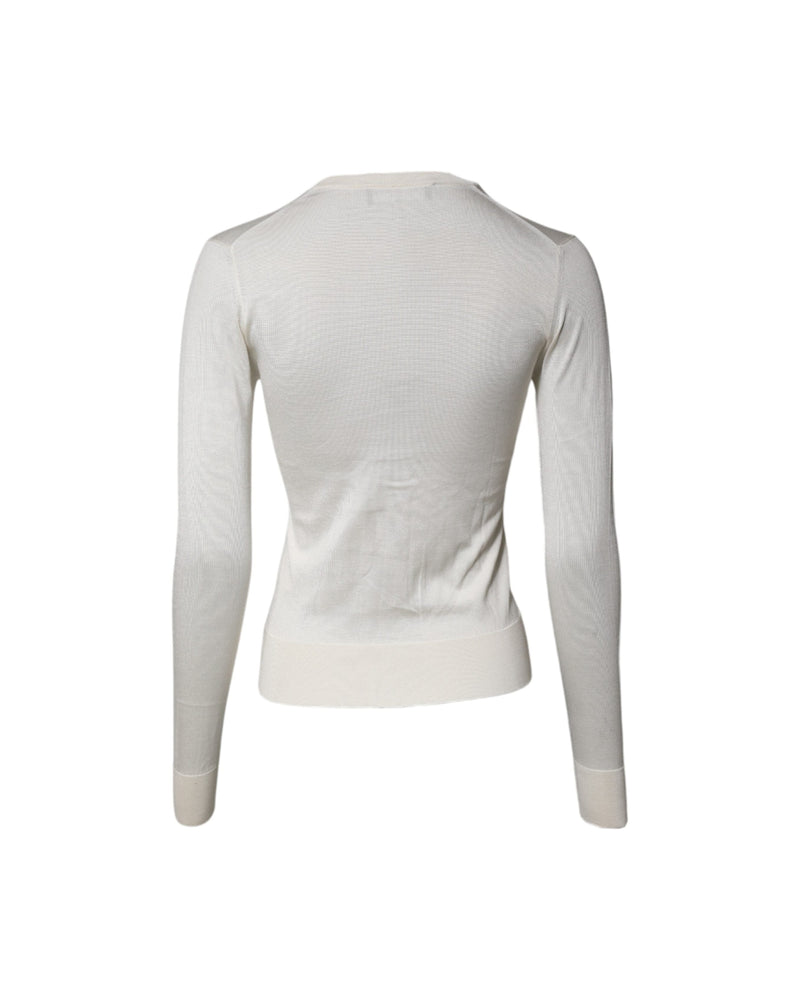 Dolce & Gabbana Silk Cream Floral Embellished Cardigan Sweater Glam Steals