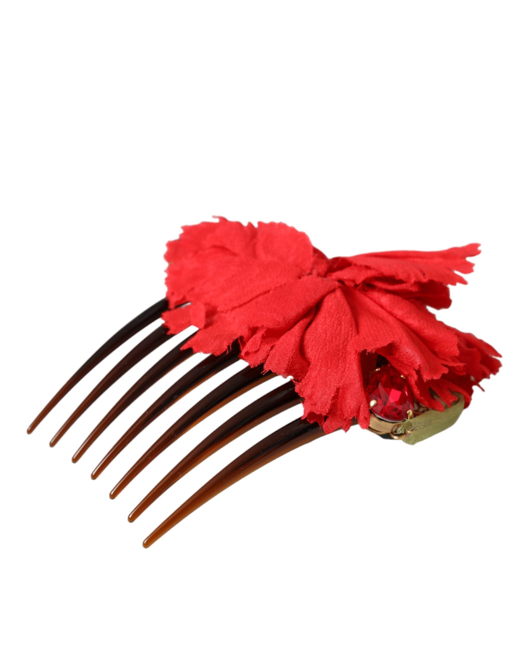 Dolce & Gabbana Silk Floral Brass Women Hair Red Gold Comb Glam Steals