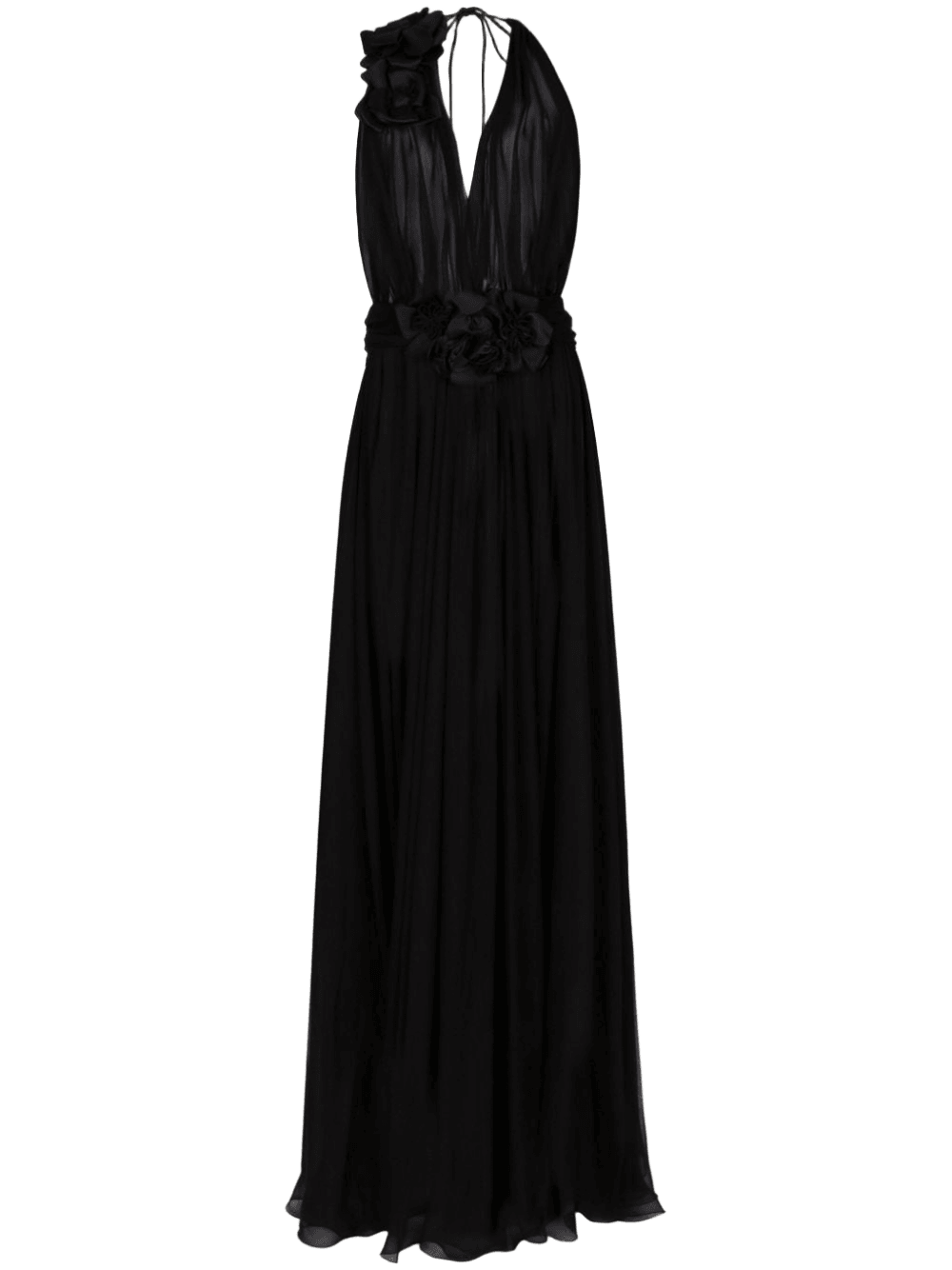 Dolce & Gabbana Silk Long Chiffon Dress with Floral Appliqué Glam Steals