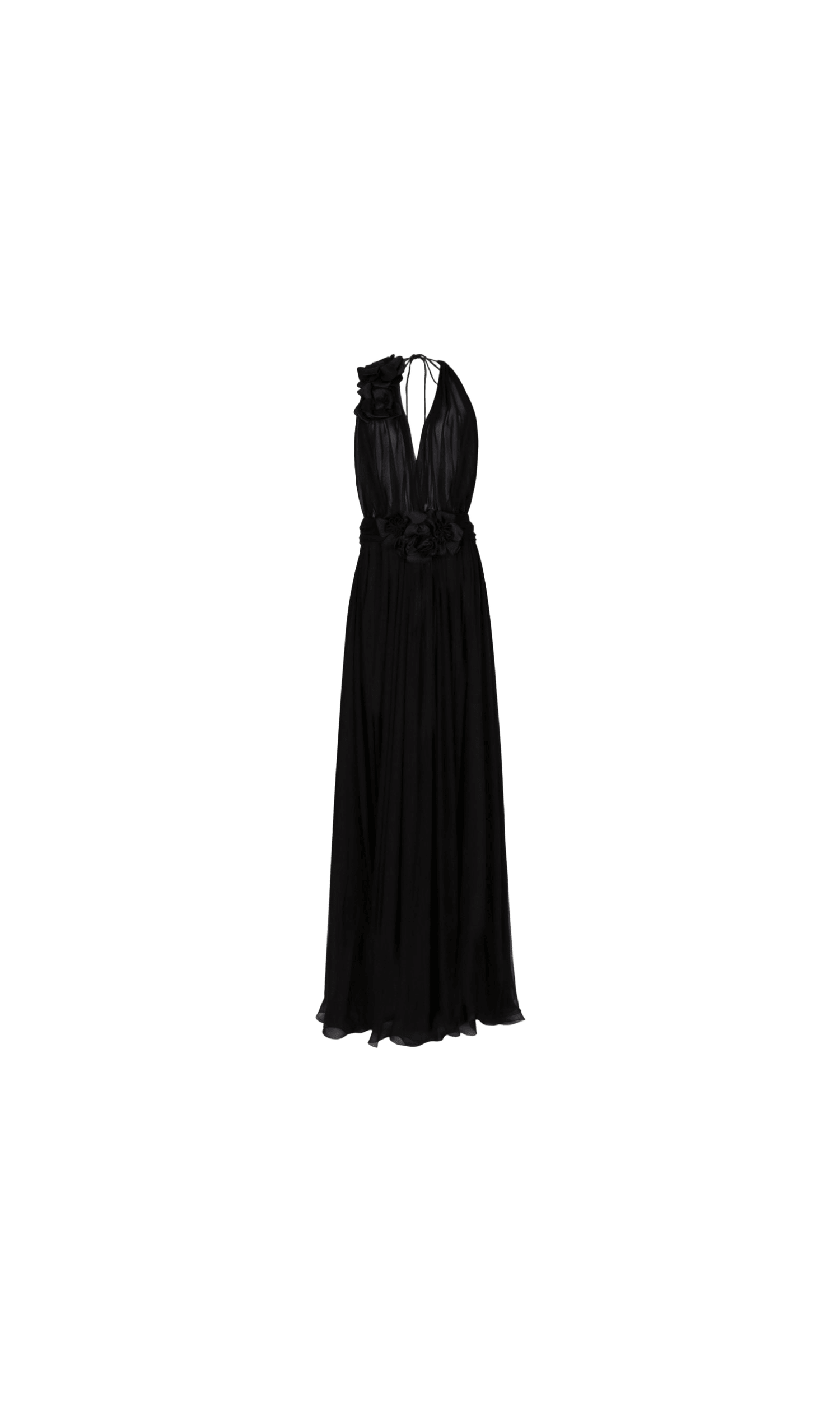 Dolce & Gabbana Silk Long Chiffon Dress with Floral Appliqué Glam Steals