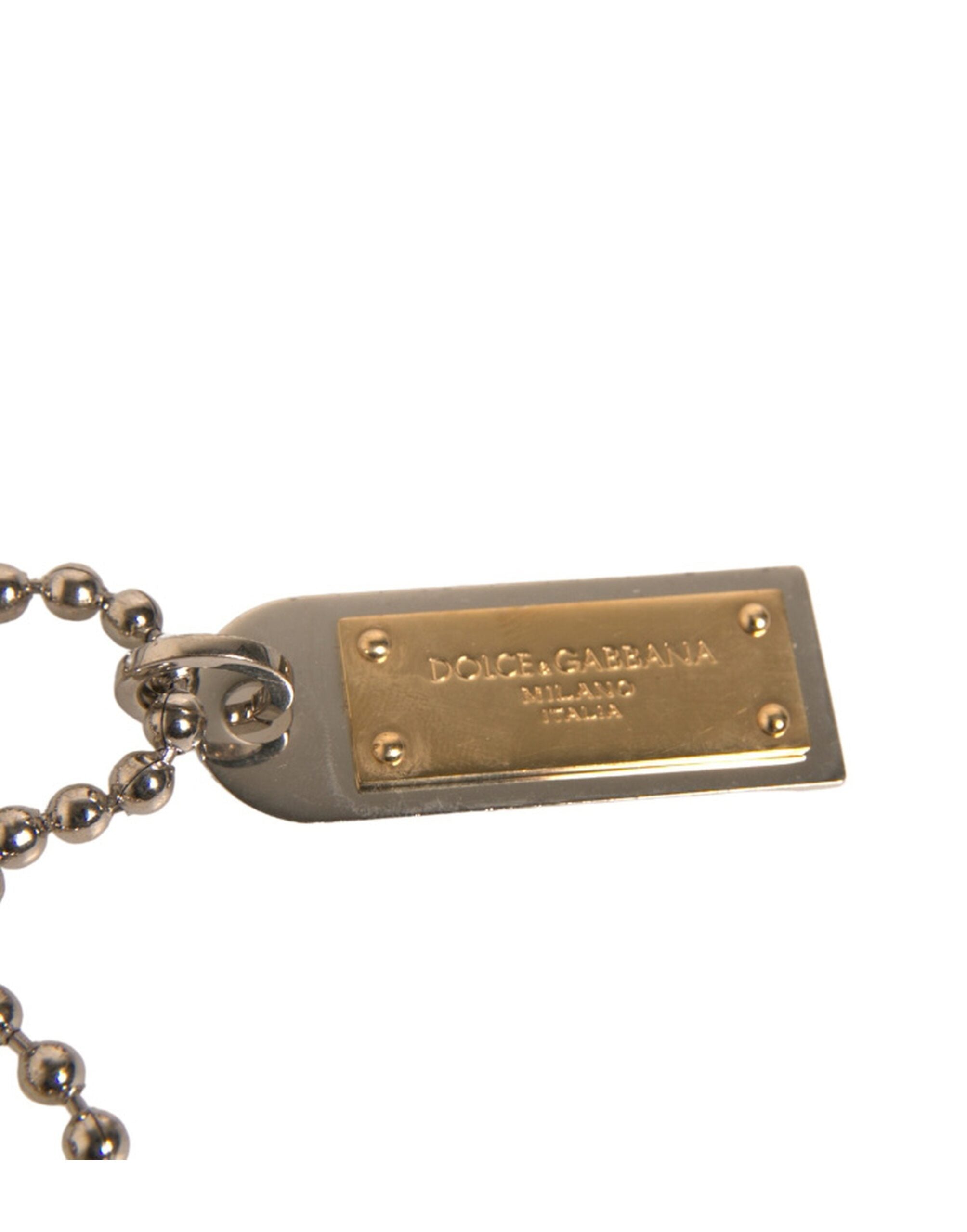 Dolce & Gabbana Silver Brass Chain Beaded Logo Plaque Keychain Keyring Glam Steals
