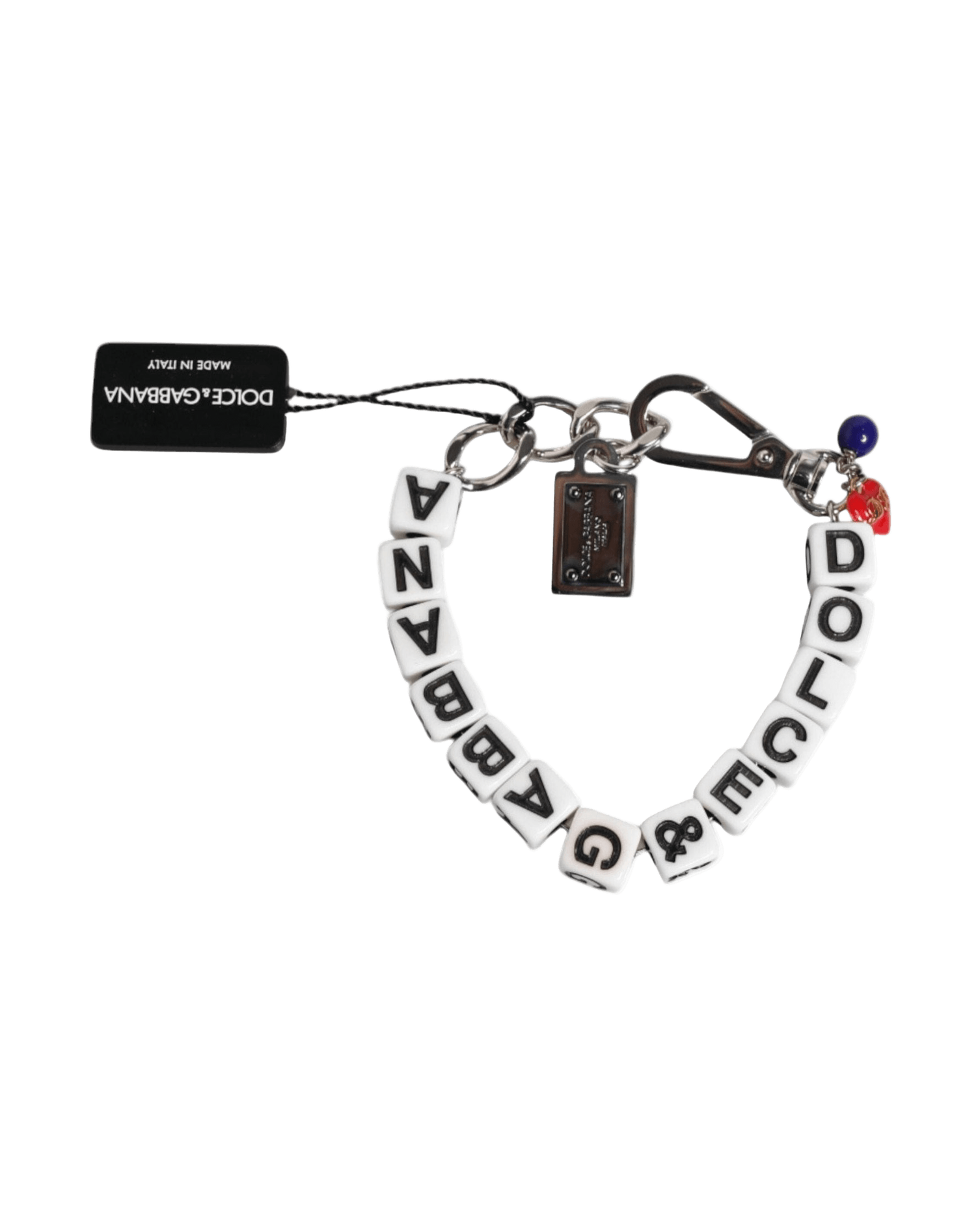 Dolce & Gabbana Silver Brass Chain Dice Logo Embellished Charm Bracelet Glam Steals