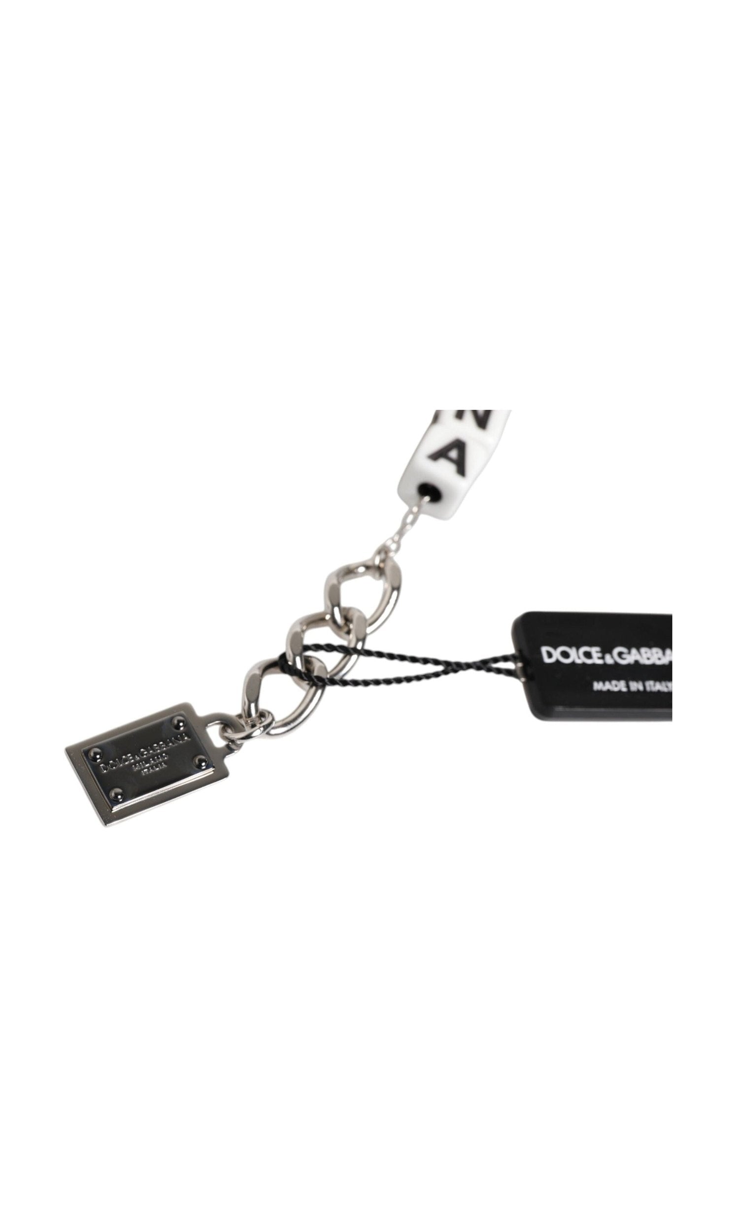 Dolce & Gabbana Silver Brass Chain Dice Logo Embellished Charm Bracelet Glam Steals