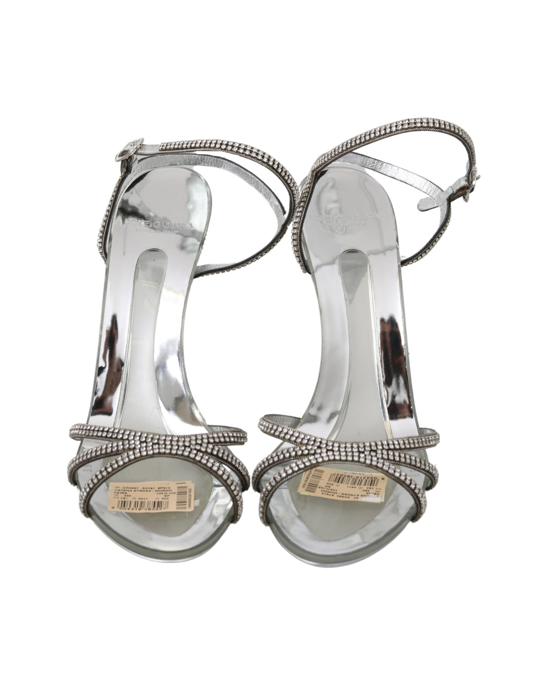 Dolce & Gabbana Silver Crystal Ankle Strap Sandals Shoes Heels