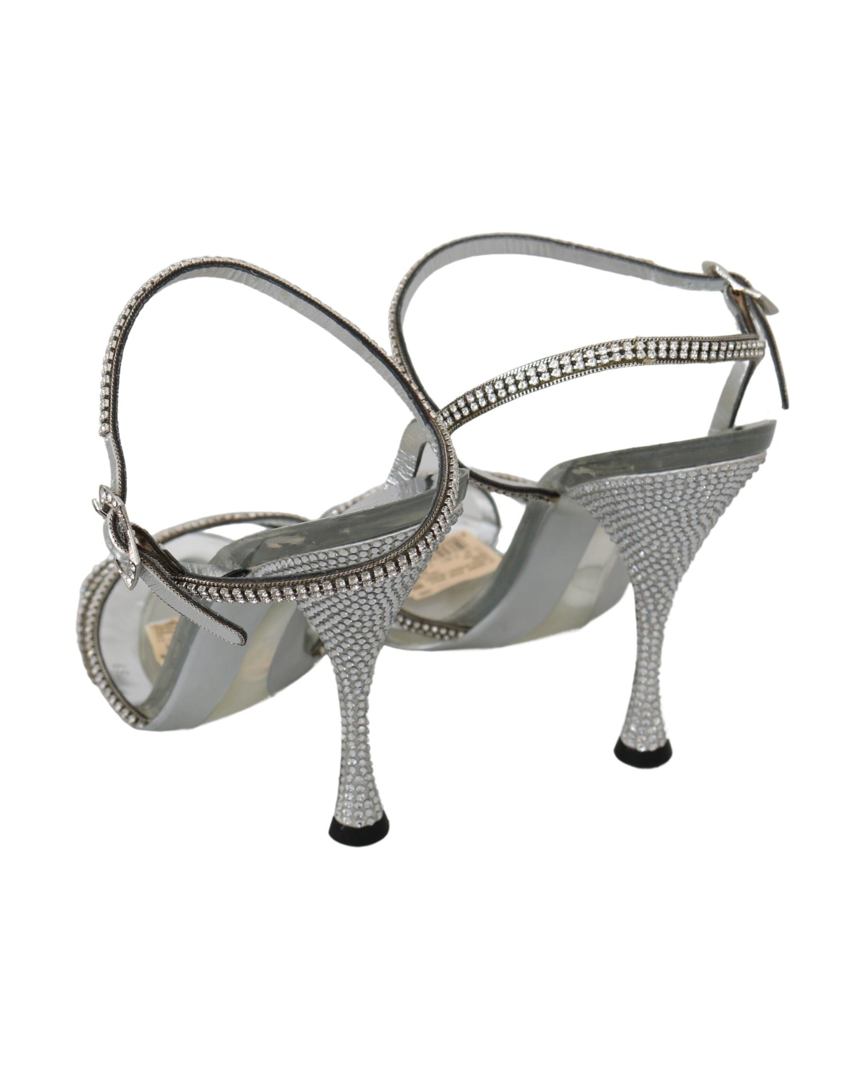 Dolce & Gabbana Silver Crystal Ankle Strap Sandals Shoes Heels