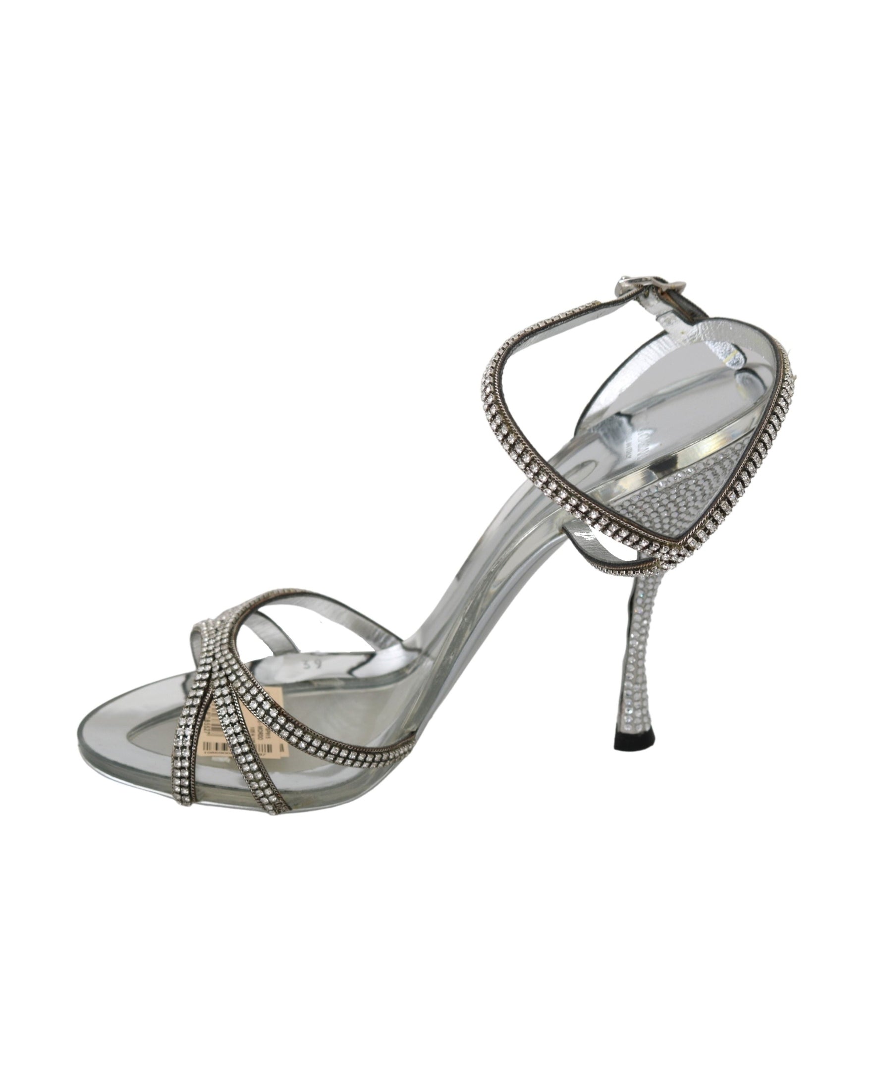 Dolce & Gabbana Silver Crystal Ankle Strap Sandals Shoes Heels