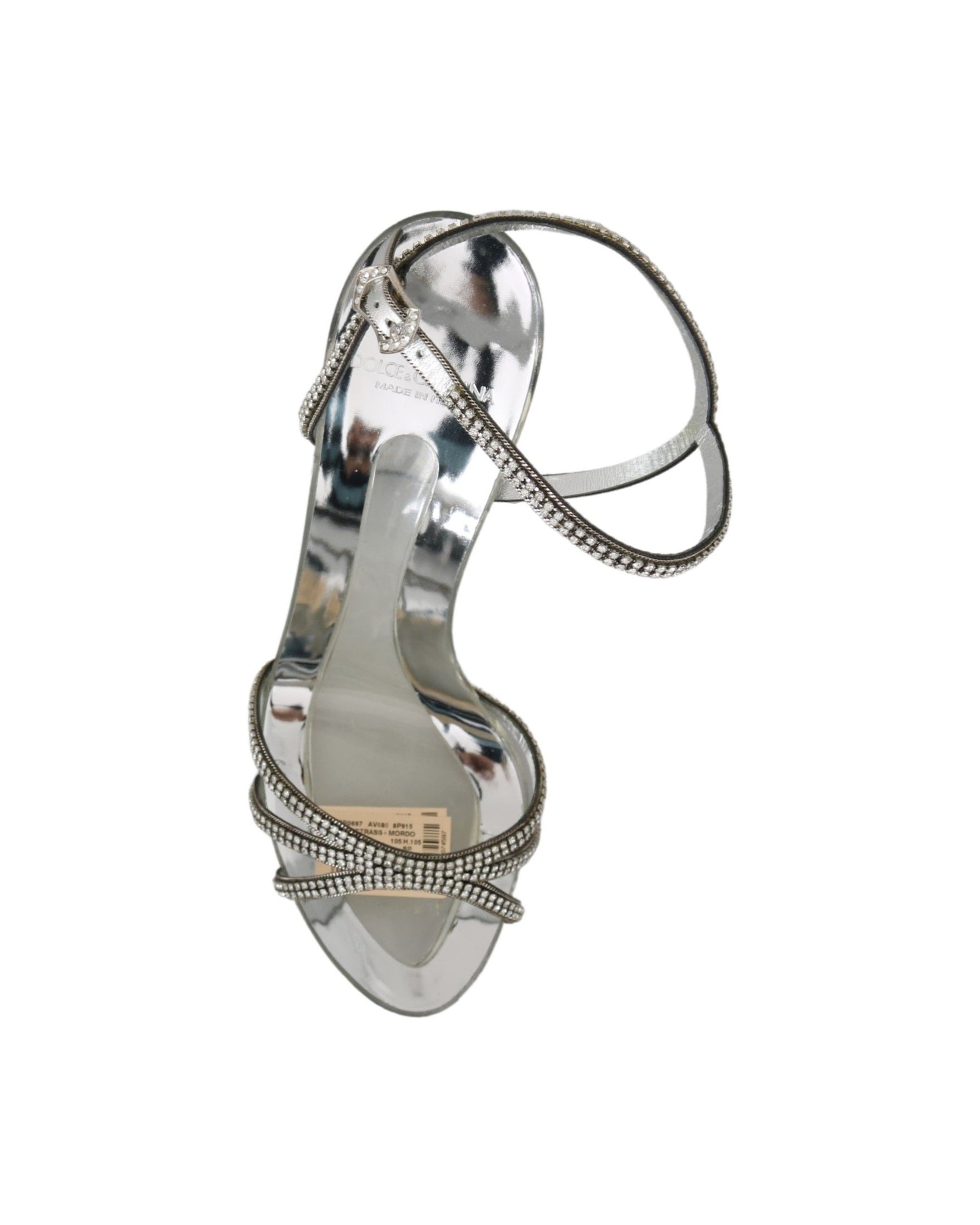 Dolce & Gabbana Silver Crystal Ankle Strap Sandals Shoes Heels