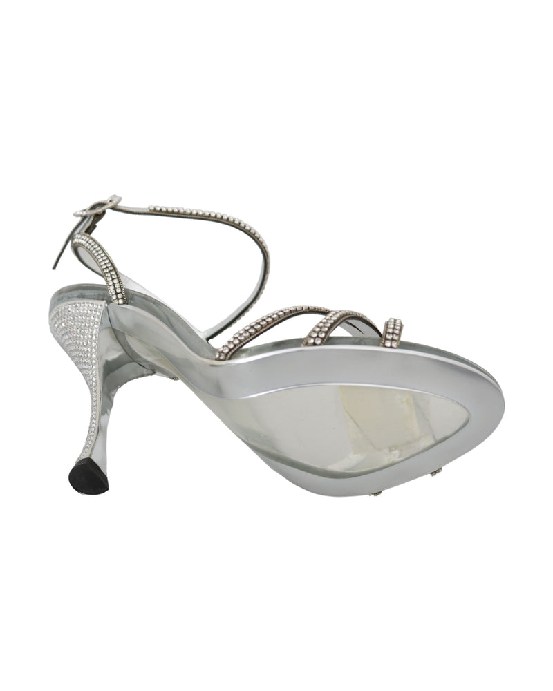 Dolce & Gabbana Silver Crystal Ankle Strap Sandals Shoes Glam Steals