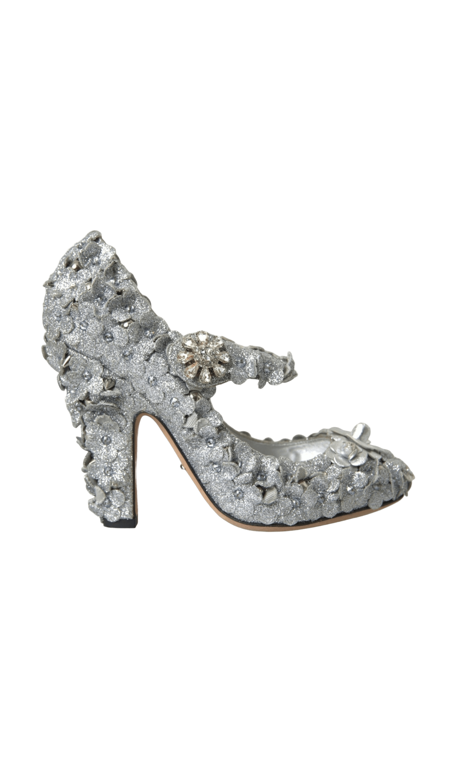 Dolce & Gabbana Silver Floral Crystal Mary Jane Pumps Shoes Glam Steals